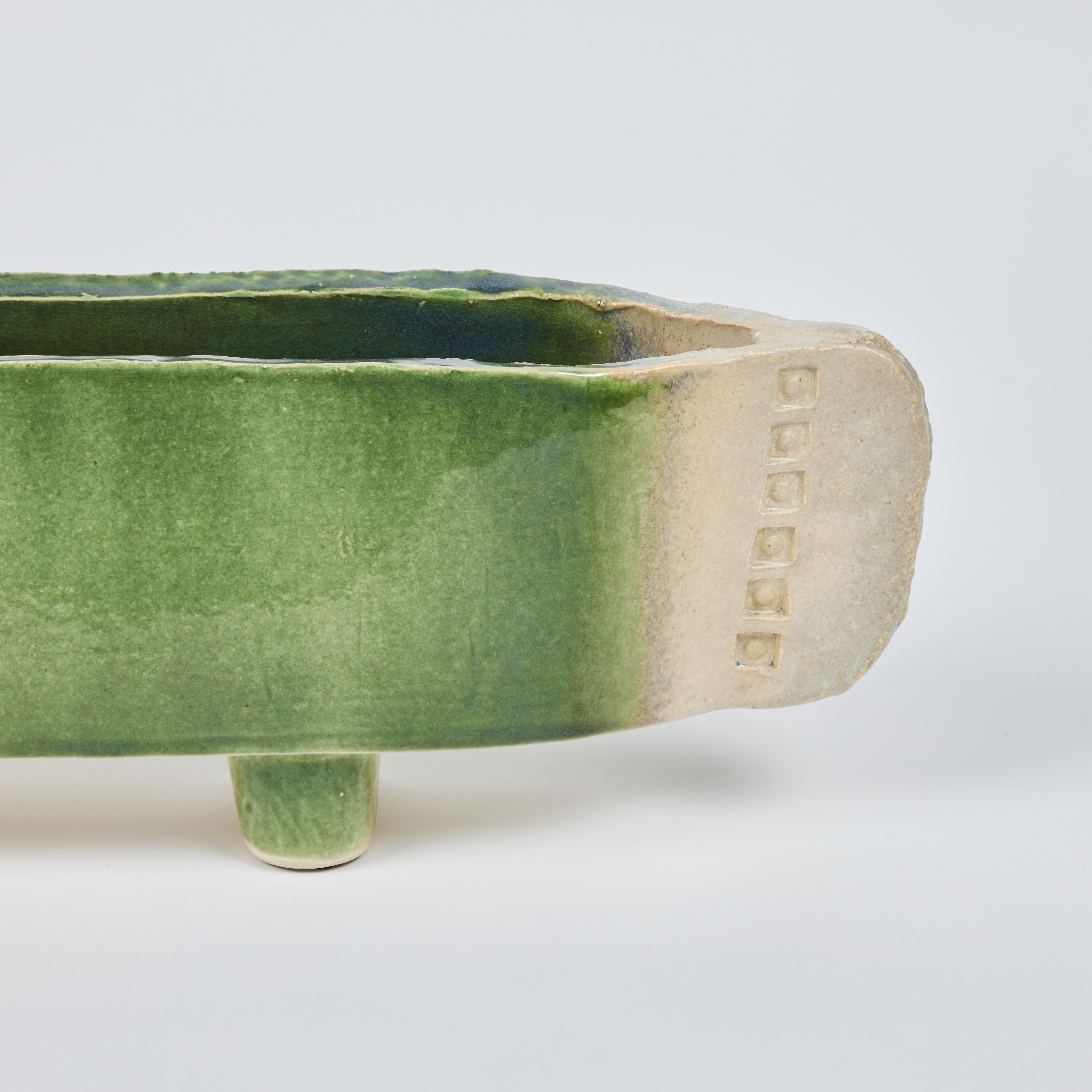Asian Antique Handmade Slab Pottery Ikebana Vessel, c 1920 For Sale