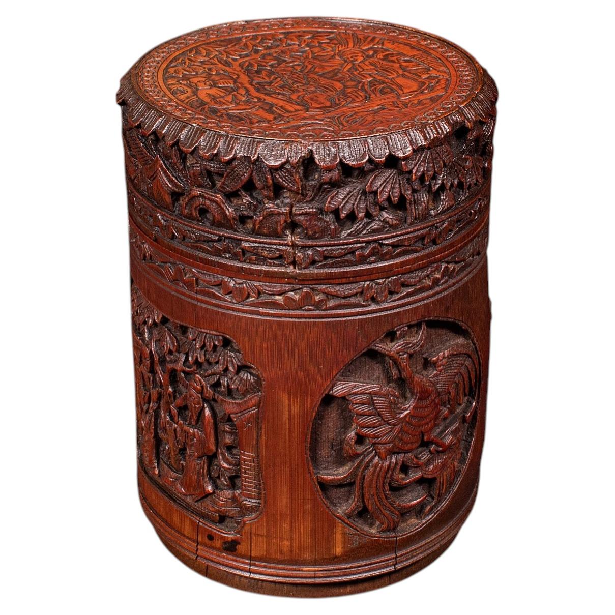 Antique Handmade Spice Pot, Oriental, Carved Bamboo, Treen, Kitchen, Art Deco