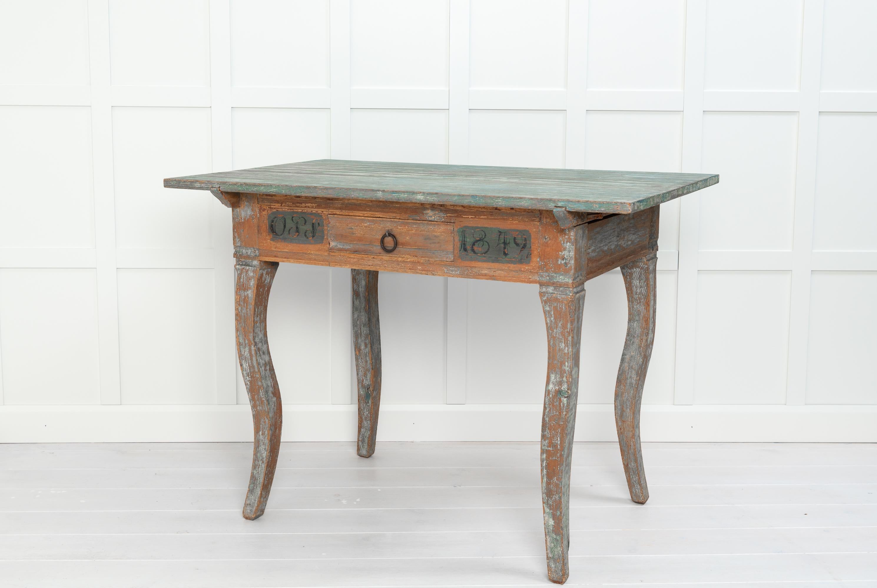 Hand-Crafted Antique Handmade Swedish Rococo Country Farm Table For Sale