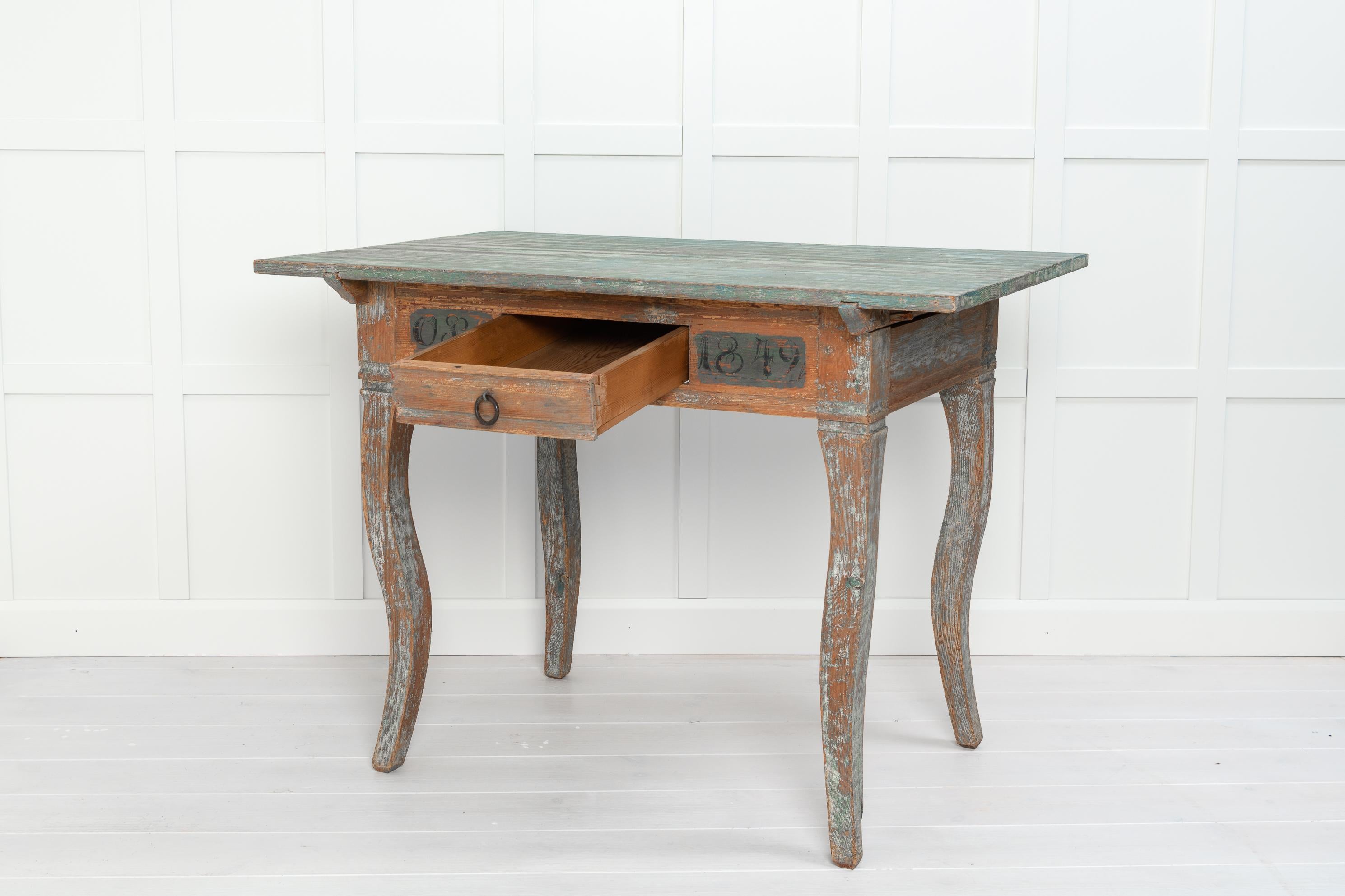 Antique Handmade Swedish Rococo Country Farm Table In Good Condition For Sale In Kramfors, SE