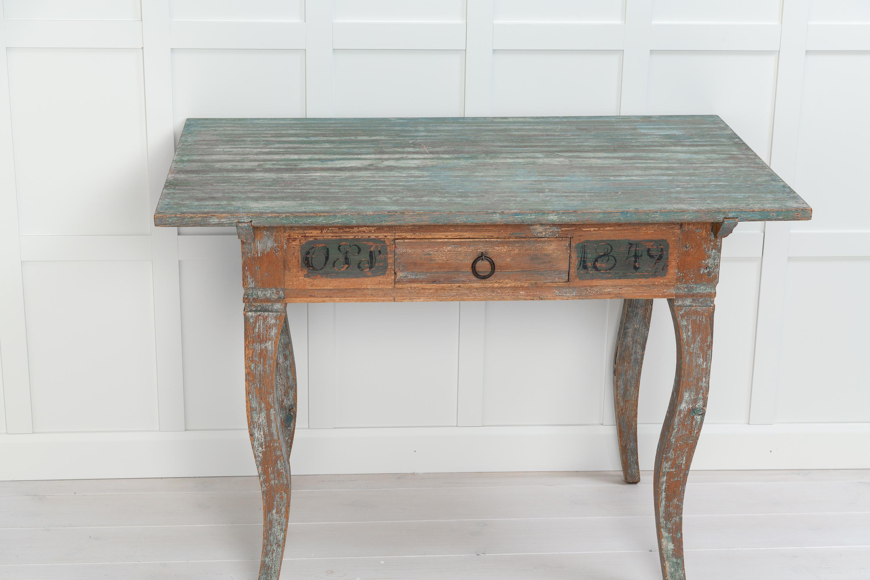 Pine Antique Handmade Swedish Rococo Country Farm Table For Sale