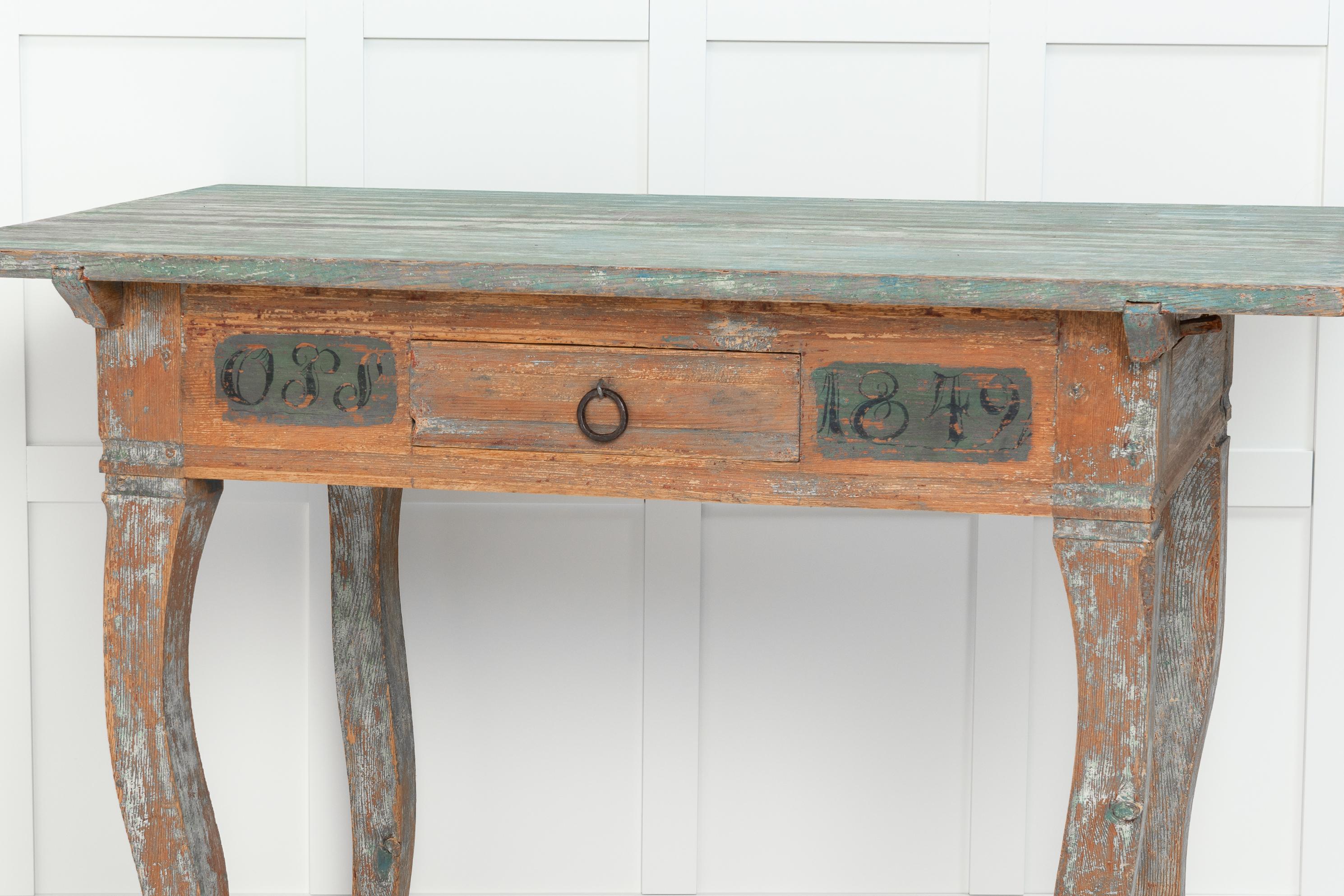 Antique Handmade Swedish Rococo Country Farm Table For Sale 1