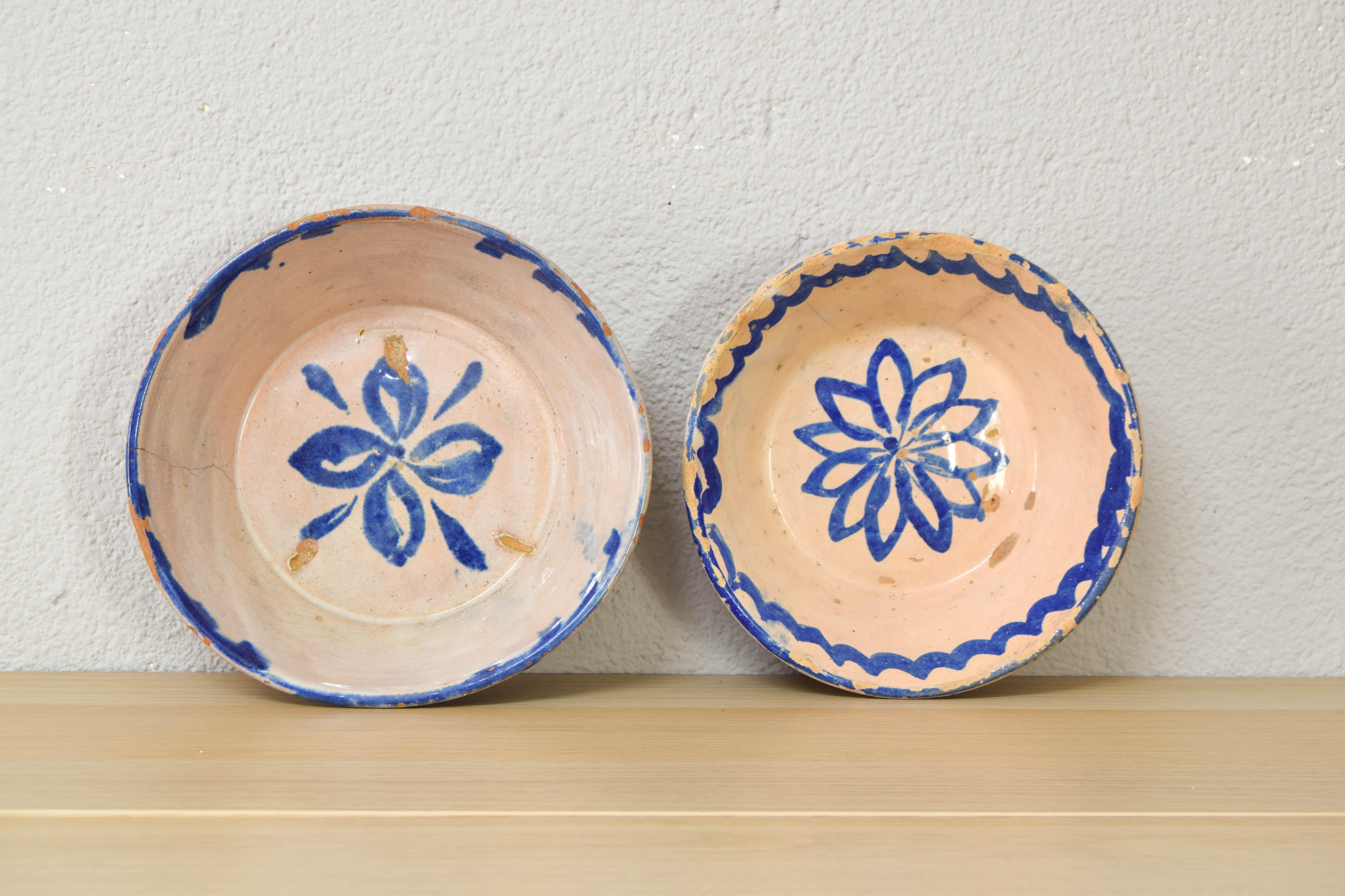 Folk Art Antique Handmade Terracotta Ceramic Lebrillos Bowls Fajalauza, Granada Spain XIX For Sale