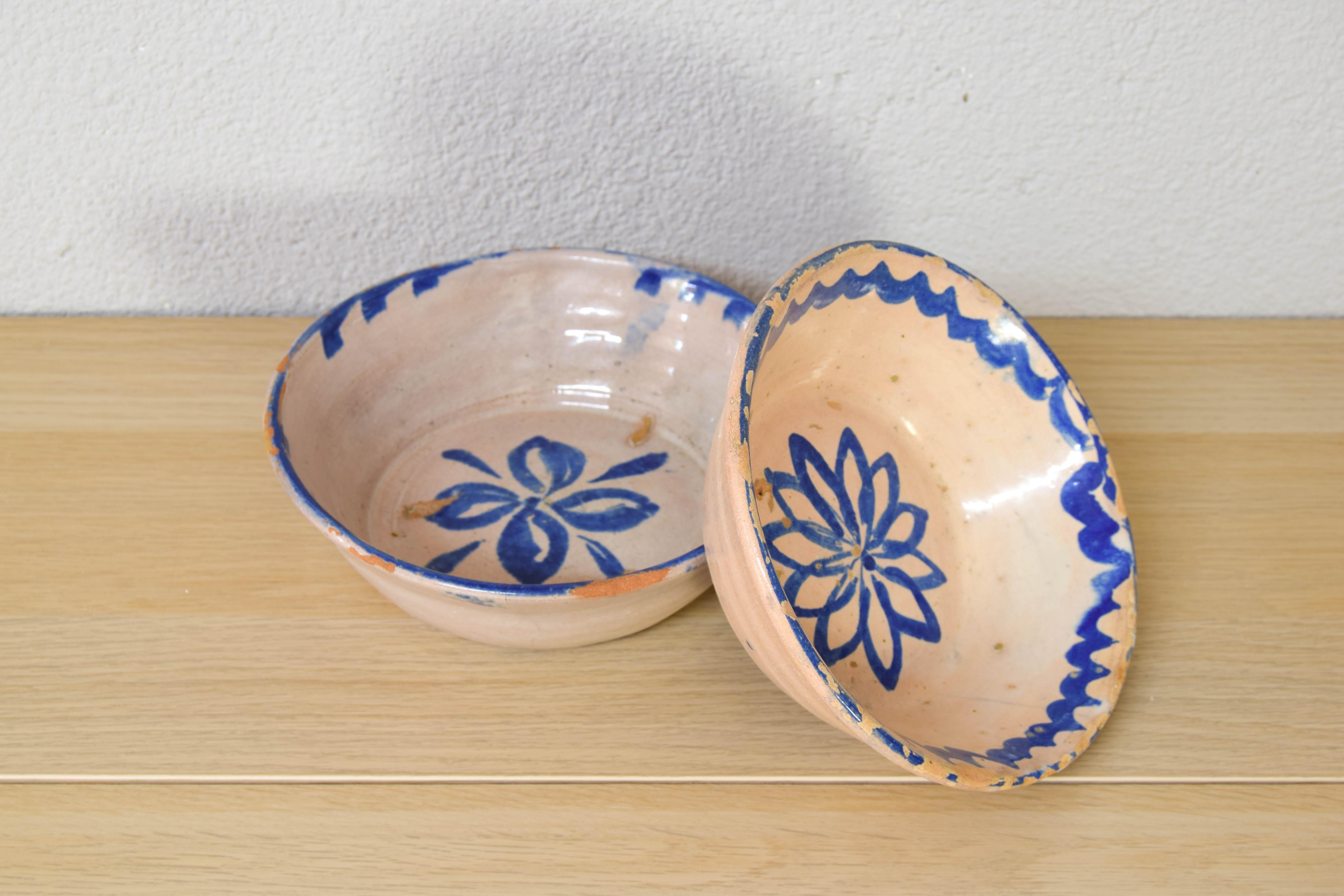 19th Century Antique Handmade Terracotta Ceramic Lebrillos Bowls Fajalauza, Granada Spain XIX For Sale