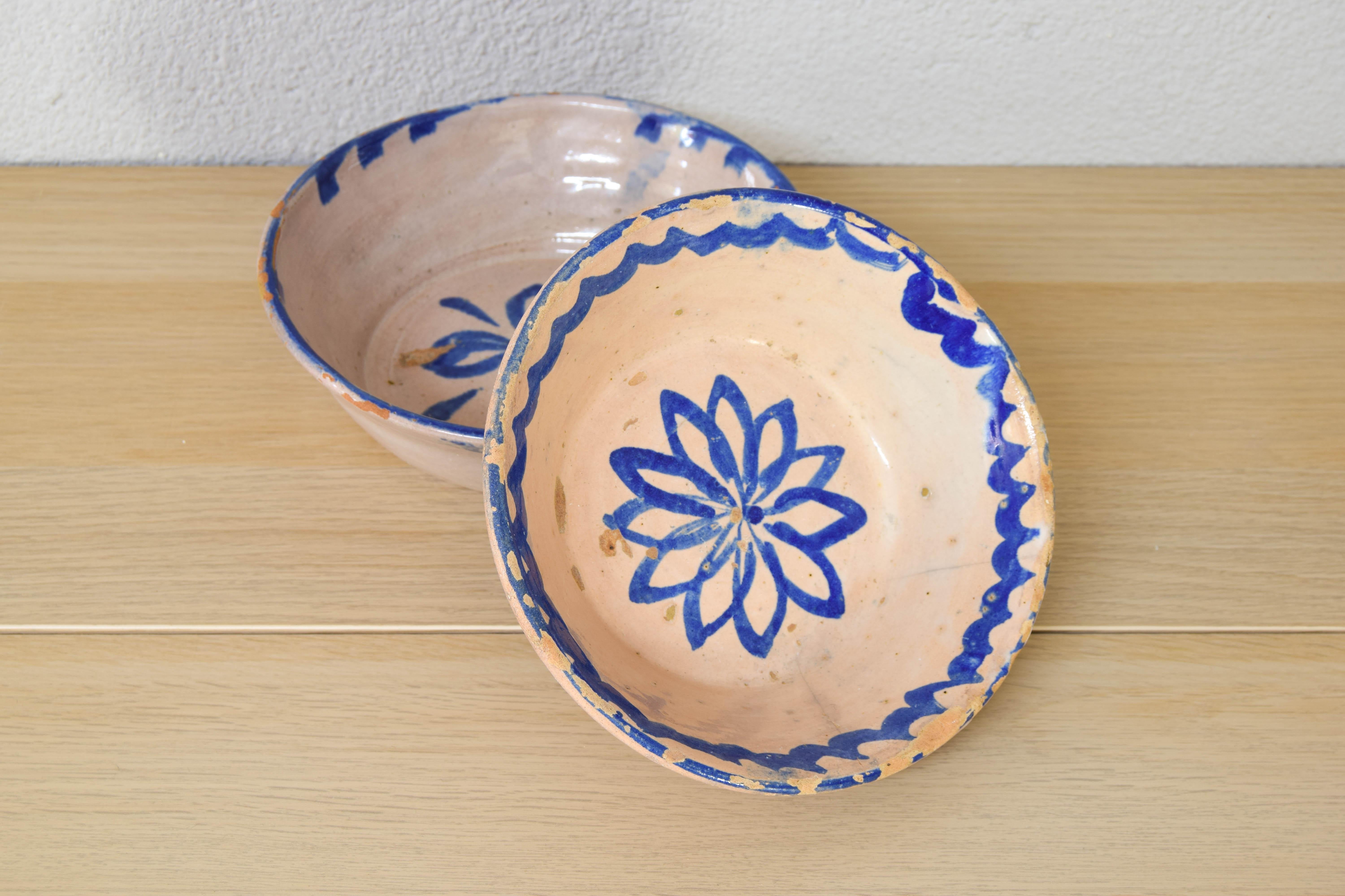 Antique Handmade Terracotta Ceramic Lebrillos Bowls Fajalauza, Granada Spain XIX For Sale 1