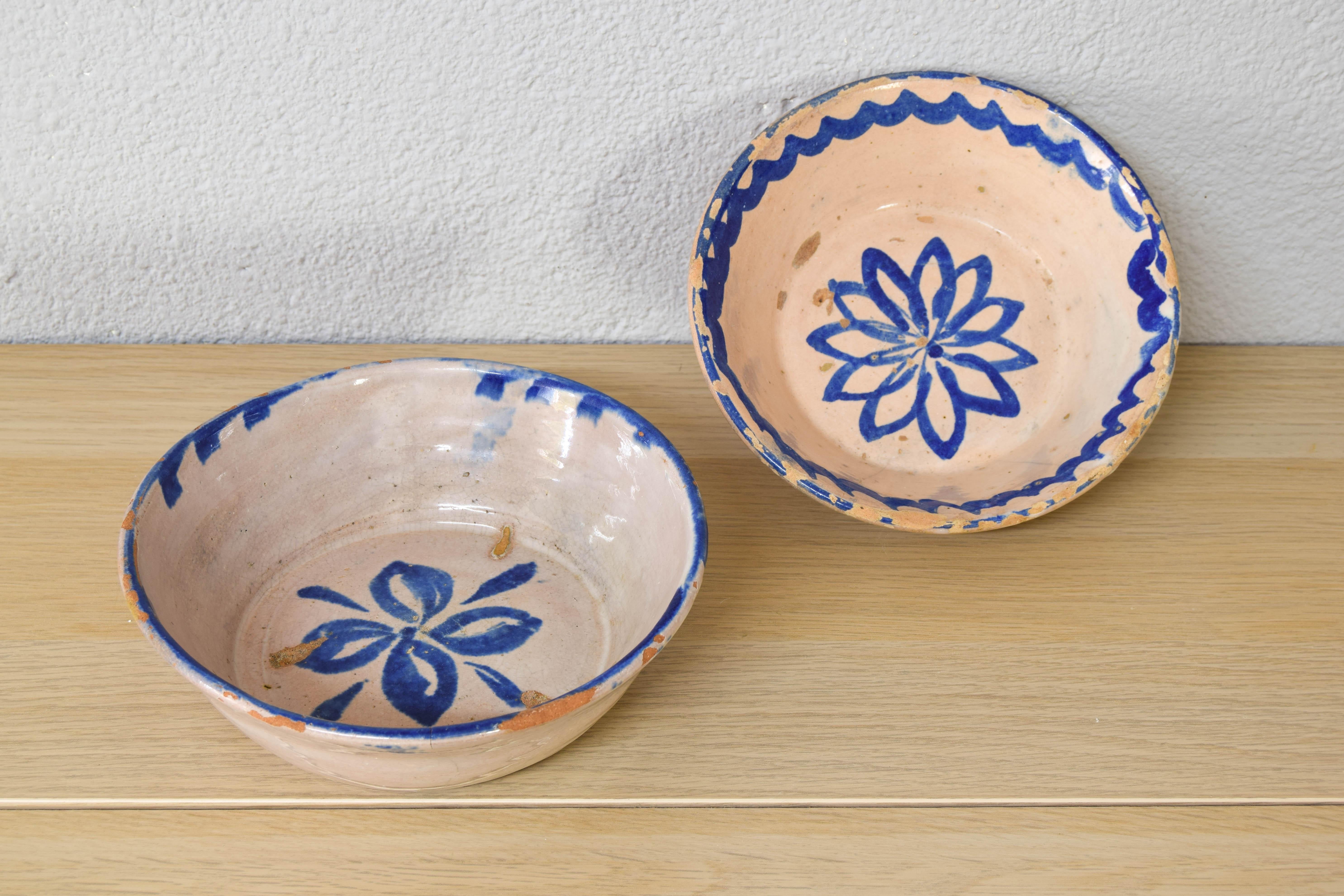 Antique Handmade Terracotta Ceramic Lebrillos Bowls Fajalauza, Granada Spain XIX For Sale 2