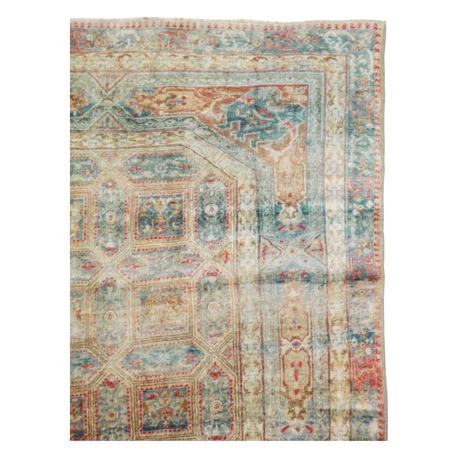 Hand-Knotted Antique Handmade Turkish Herekeh Accent Rug For Sale