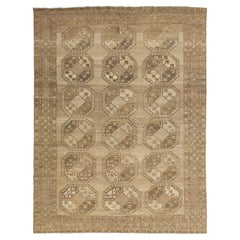 Antique Handmade Turkmen Wool Rug with Gul Pattern In Beige