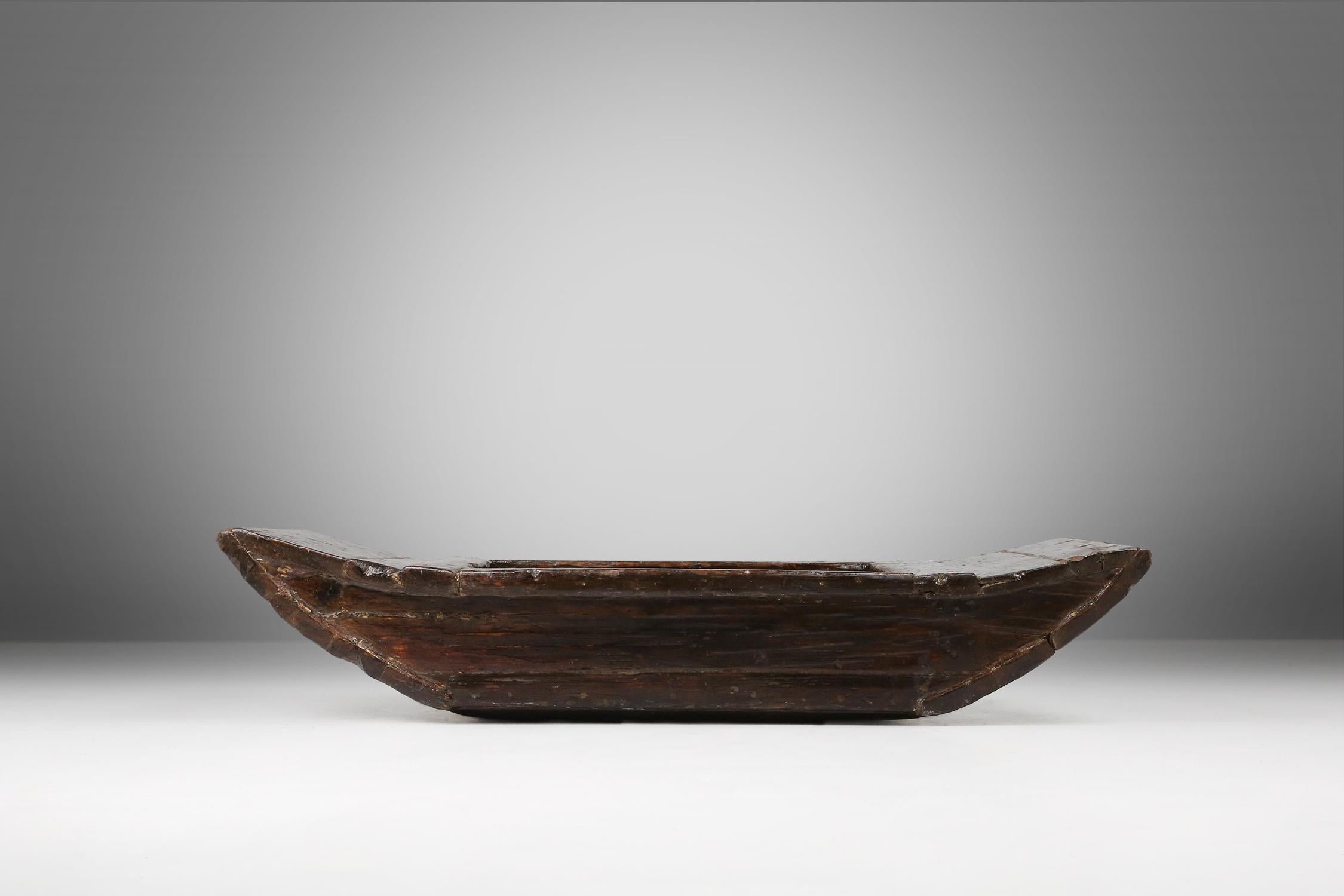 French Antique handmade wooden trough or bowl Wabi Sabi, 19th Century For Sale
