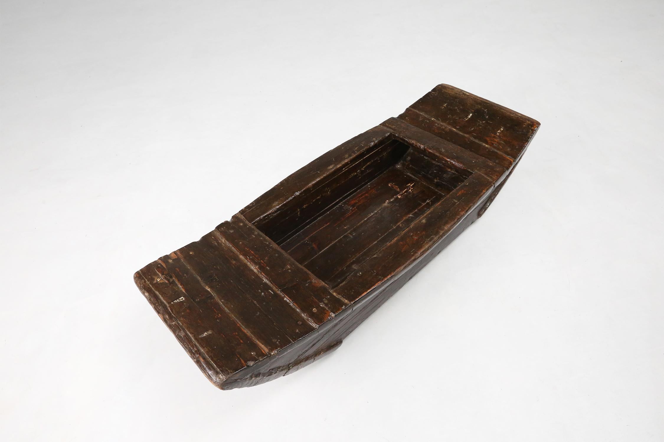 Wood Antique handmade wooden trough or bowl Wabi Sabi, 19th Century For Sale