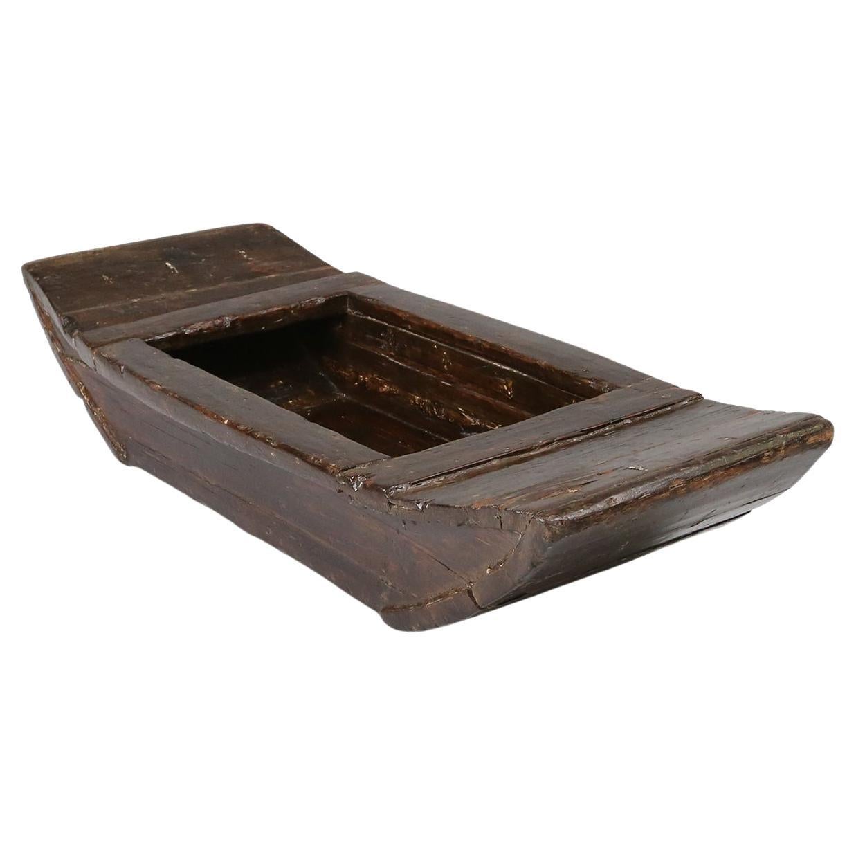 Antique handmade wooden trough or bowl Wabi Sabi, 19th Century