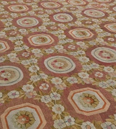 Antique Handmade Wool Mauve Floral French Aubusson Rug