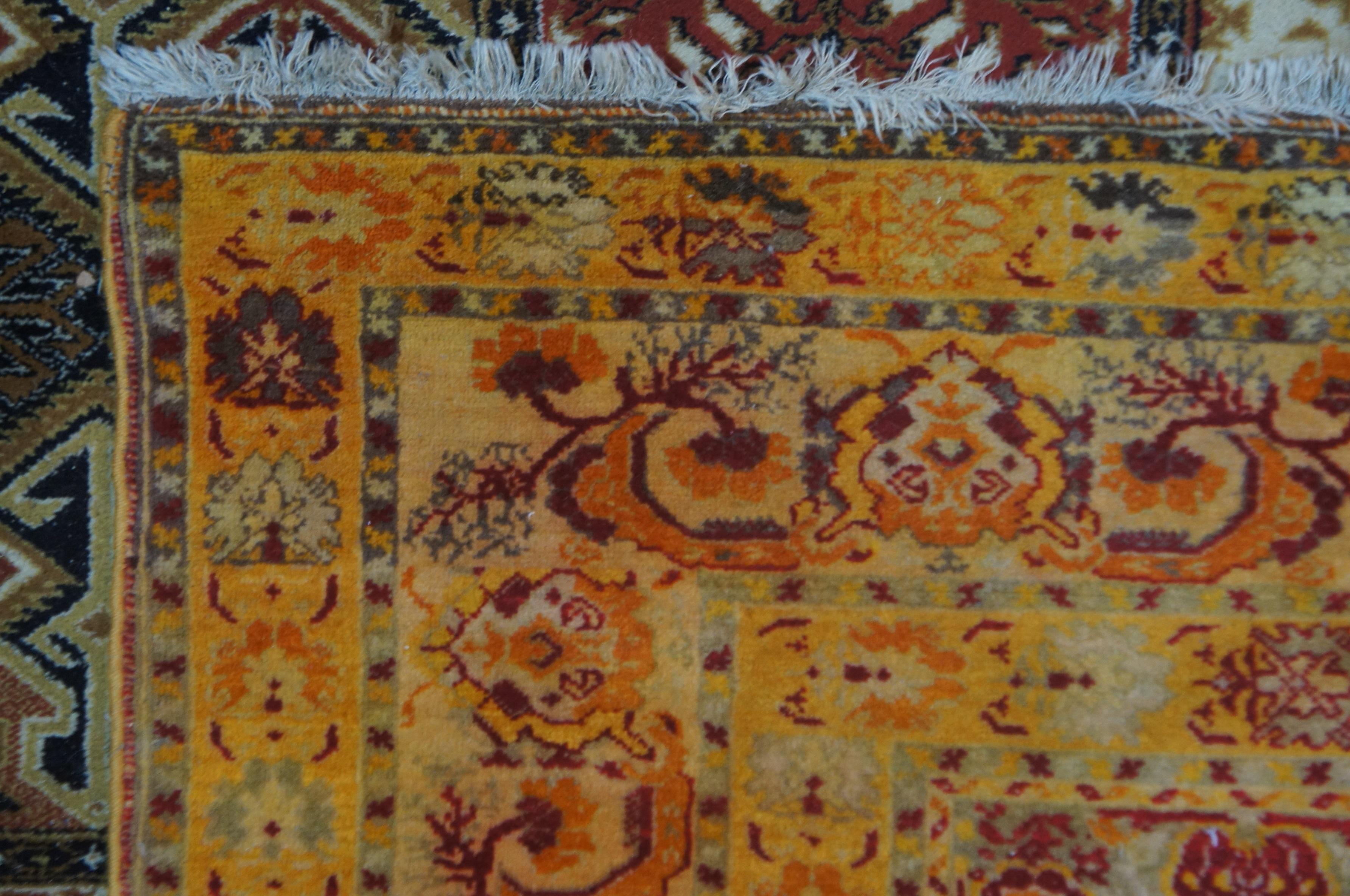 Antique Handmade Wool Geometric Orange Red Turkish Prayer Rug Mat Carpet 6’ x 4’ 6