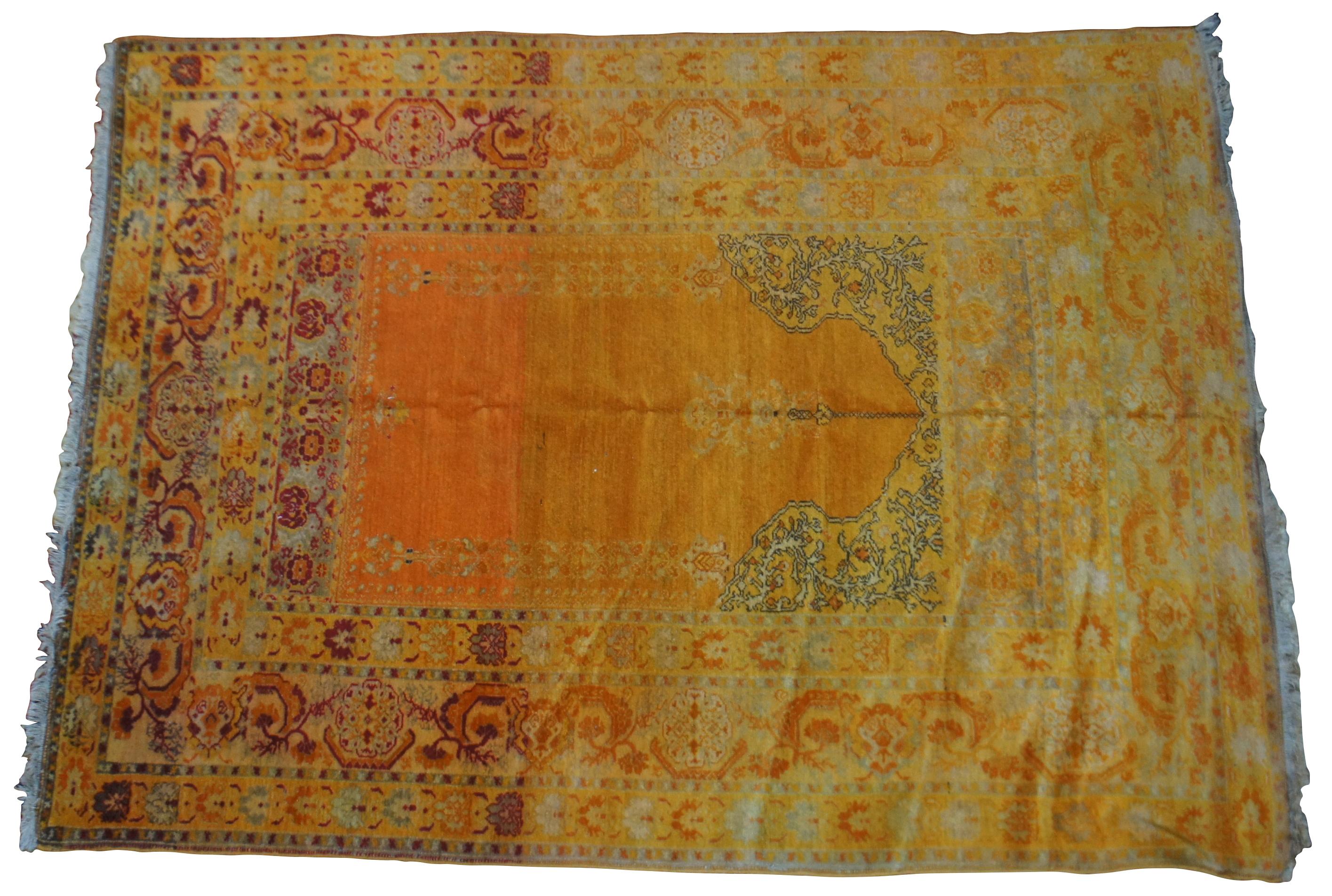 Islamic Antique Handmade Wool Geometric Orange Red Turkish Prayer Rug Mat Carpet 6’ x 4’