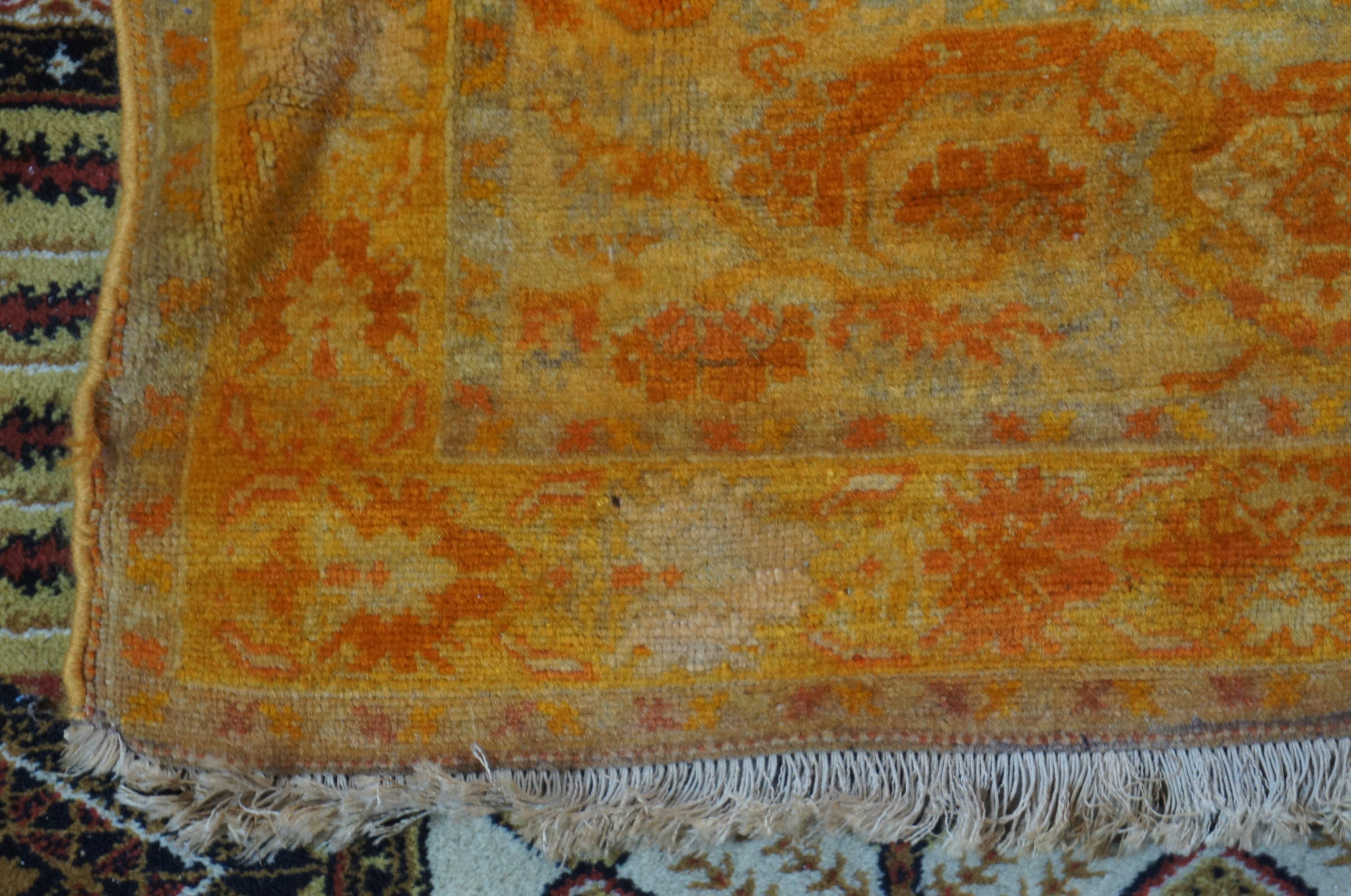 Antique Handmade Wool Geometric Orange Red Turkish Prayer Rug Mat Carpet 6’ x 4’ In Good Condition In Dayton, OH