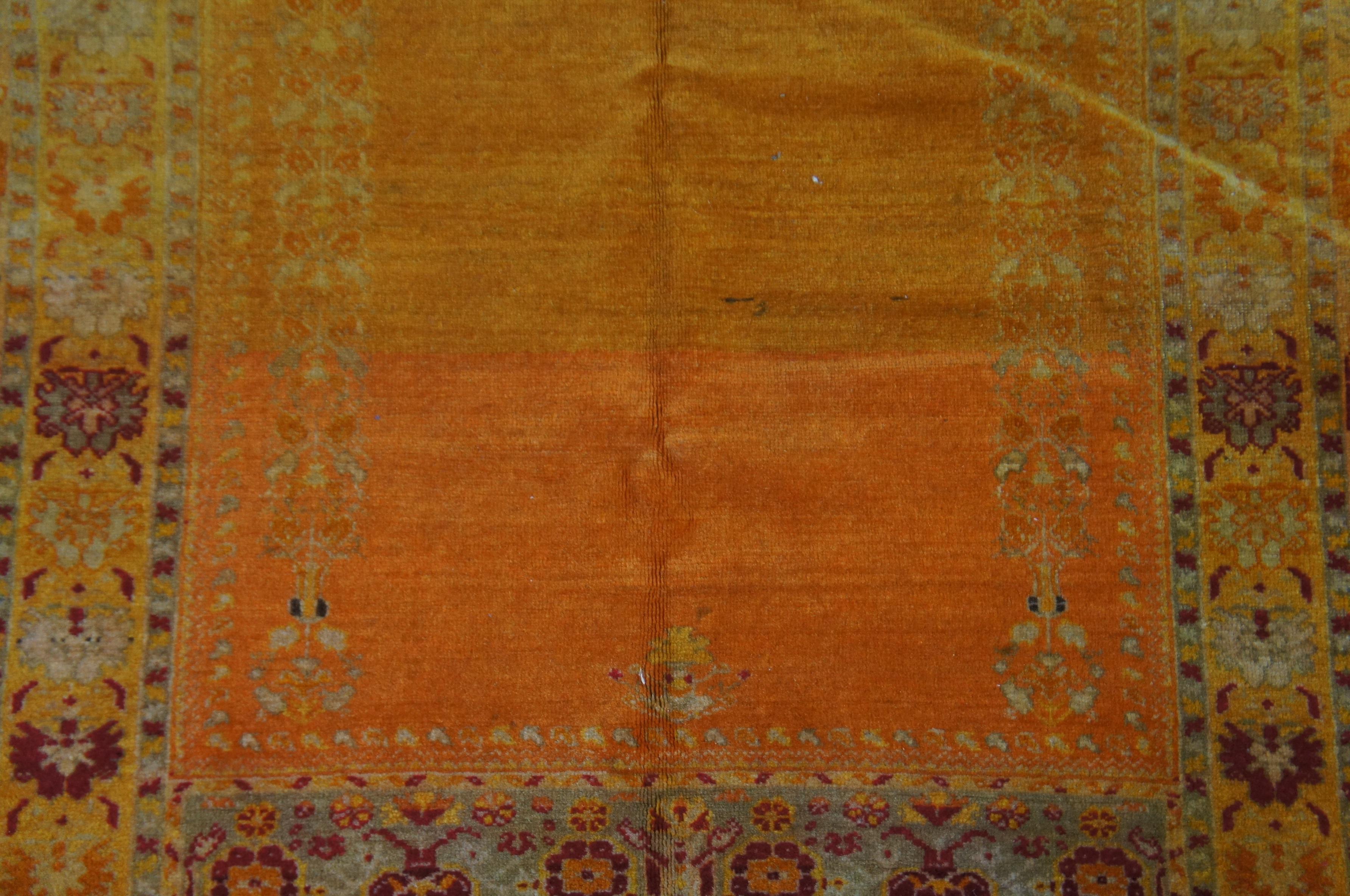 Antique Handmade Wool Geometric Orange Red Turkish Prayer Rug Mat Carpet 6’ x 4’ 4