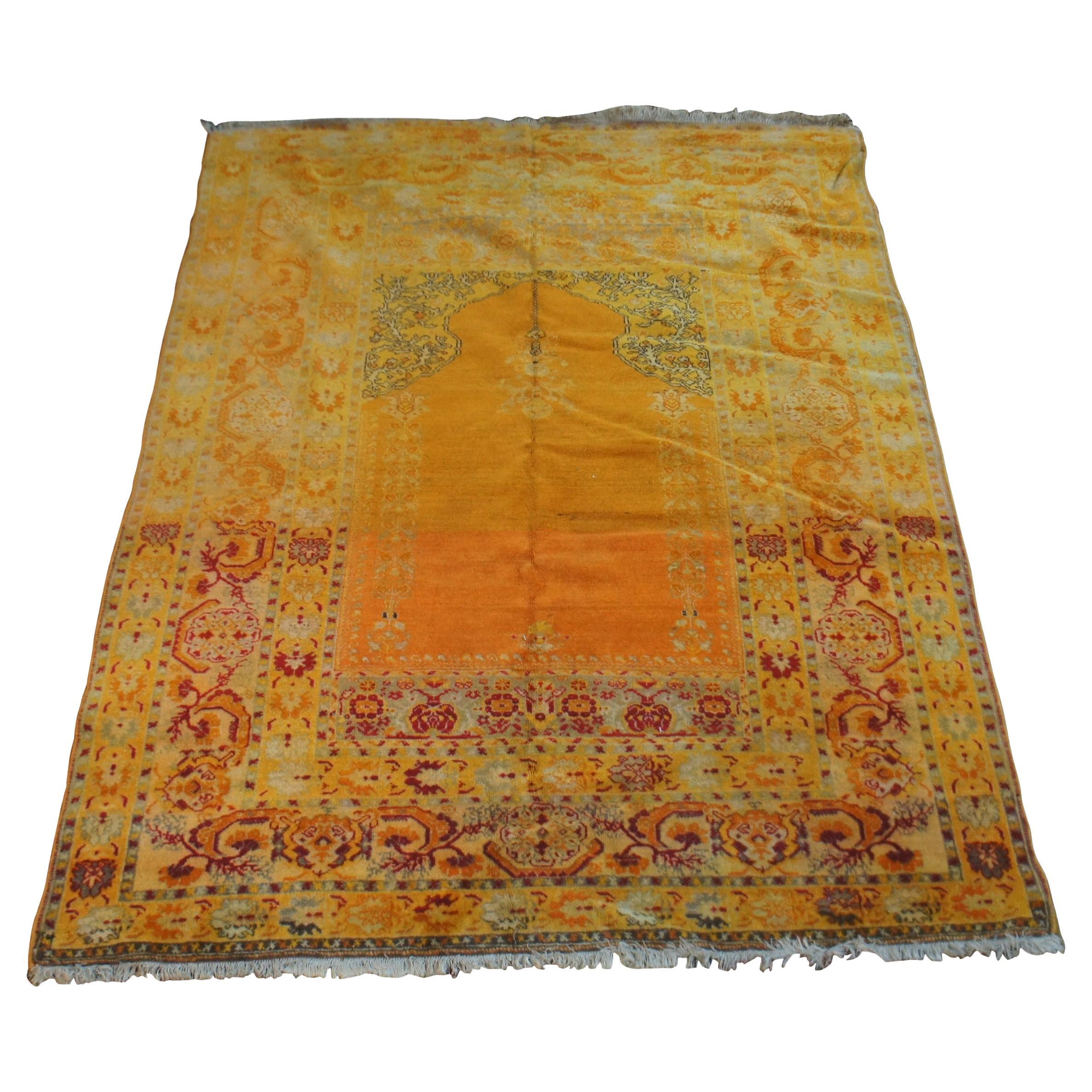 Antique Handmade Wool Geometric Orange Red Turkish Prayer Rug Mat Carpet 6’ x 4’