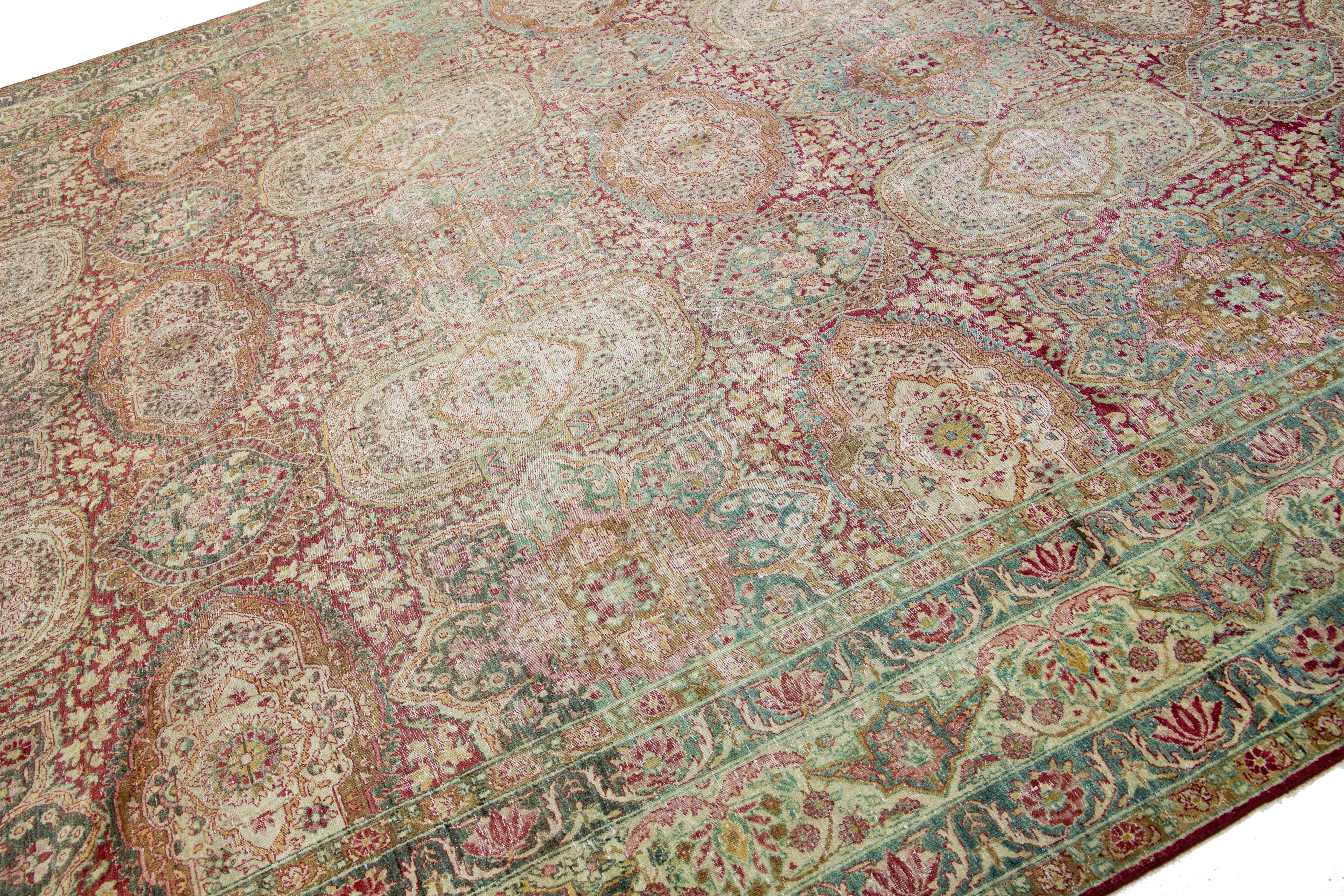 Kirman Antique Handmade Wool Rug Persian Kerman with Multicolor Floral Motif For Sale