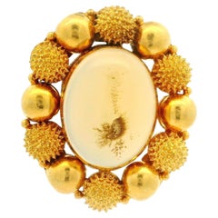 Antique Handmade Yellow Gold Moss Agate Textured & Polished Finish Wreath Brooch