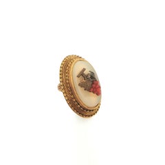 Antique Handmade Yellow Gold White Hardstone Coral Bead Grape Bunch Pin Brooch