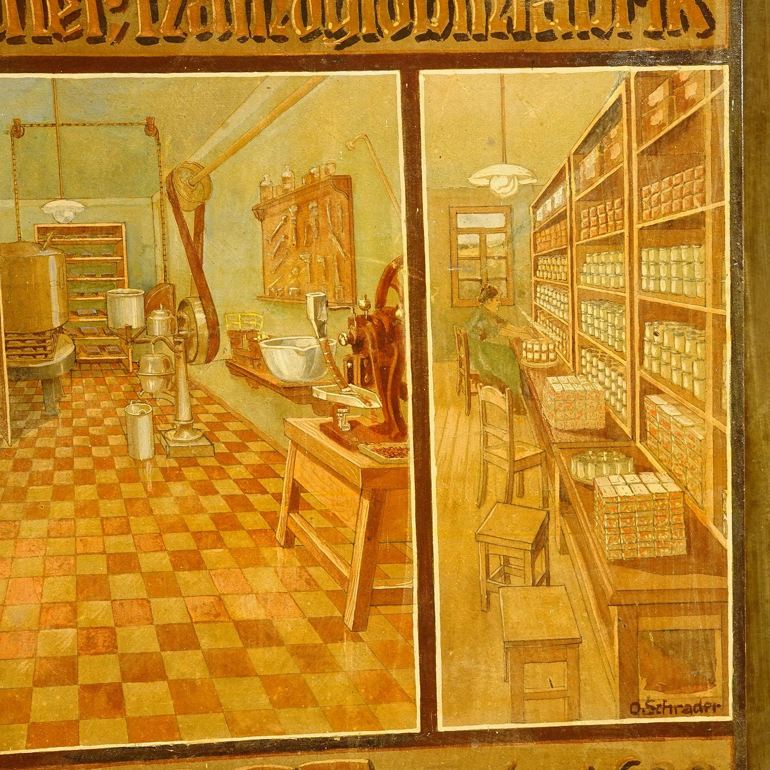 Late 19th Century Antique Hand Painted Advertising Poster for a Hemoglobin Fabrication in Munich For Sale