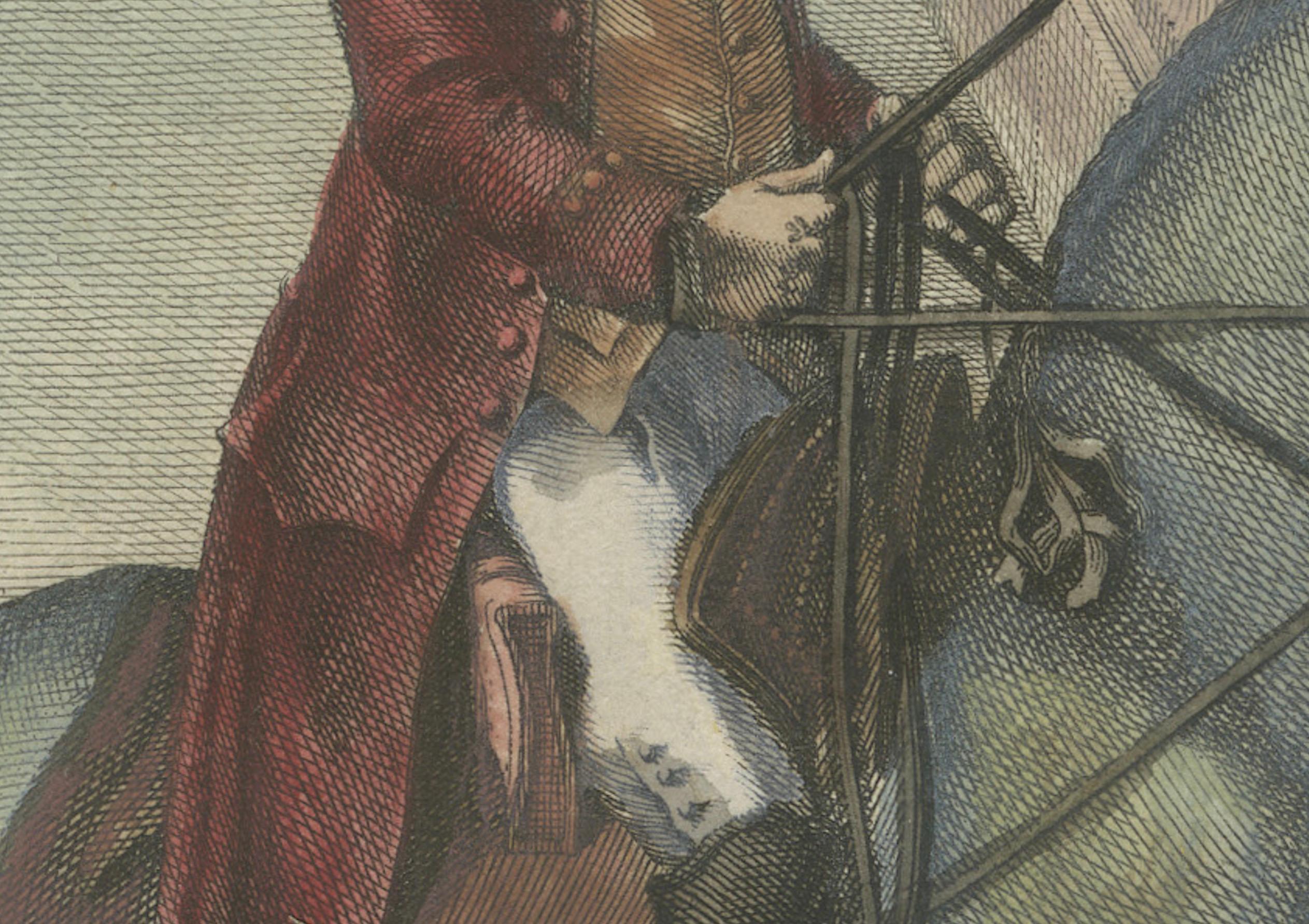 Papier Impression équestre ancienne peinte à la main du célèbre art de l'équitation, 1790 en vente