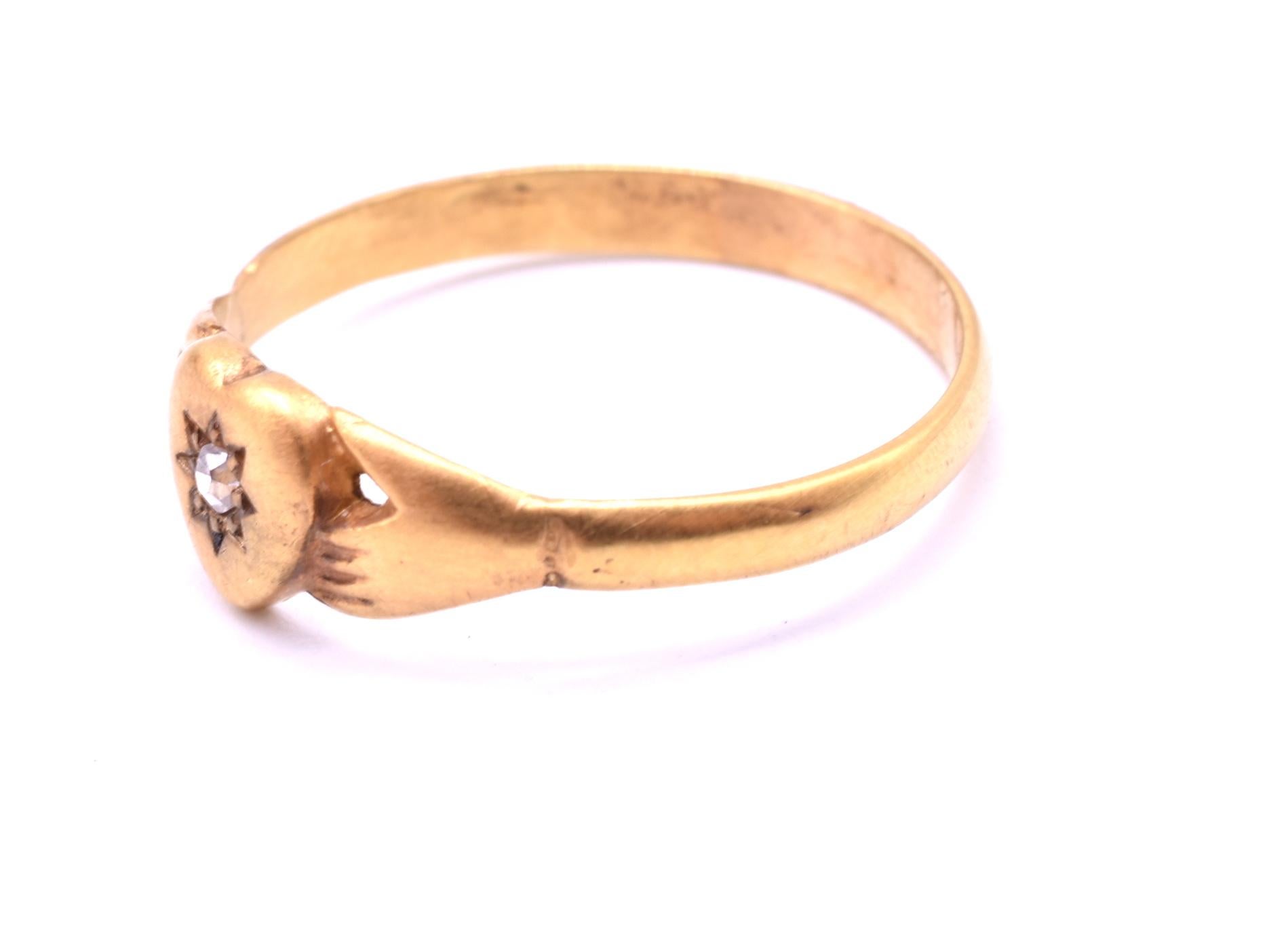 Women's Antique Hands and Heart Ring with Star Diamond For Sale
