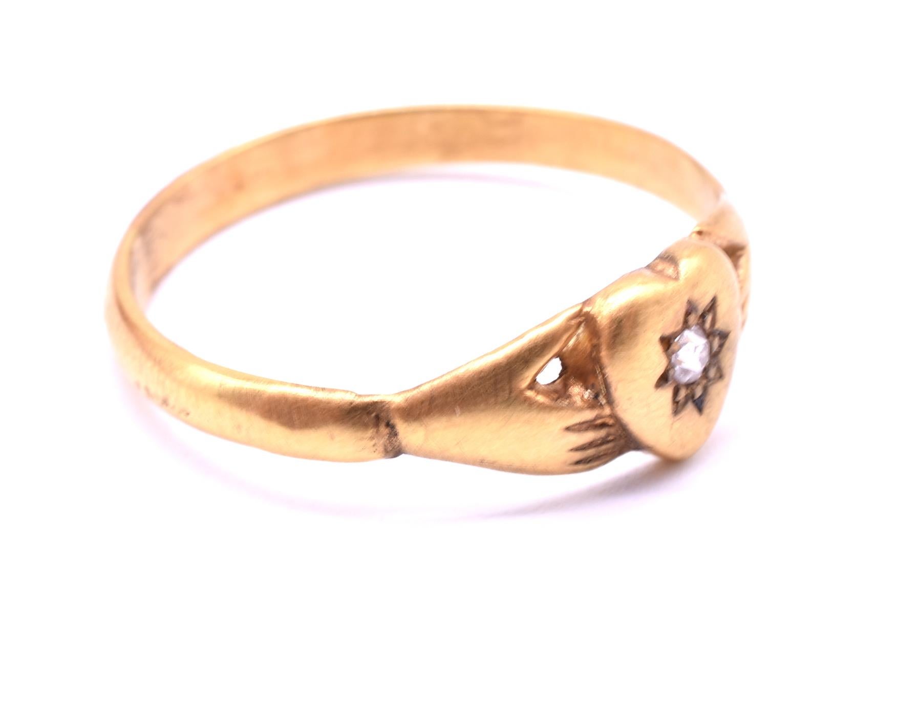 Victorian Antique Hands and Heart Ring with Star Diamond For Sale