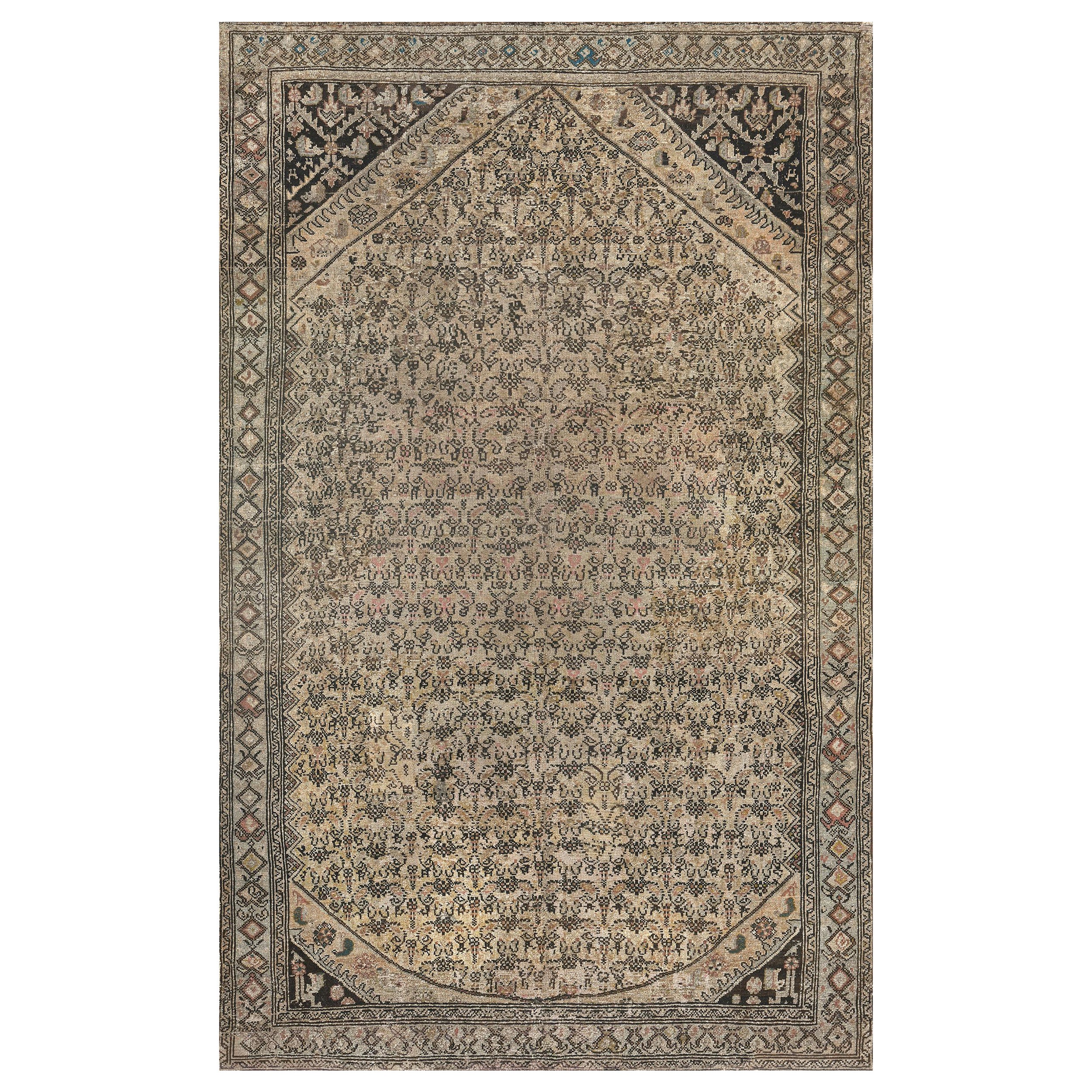 Antiker handgewebter Teppich aus brauner und rosafarbener Wolle mit Blumenmuster aus Karabagh im Angebot