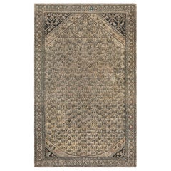 Antique Handwoven Brown and Pink Wool Floral Persian Karabagh Rug