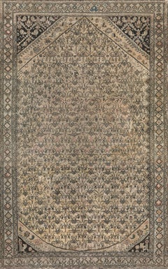Antique Handwoven Brown and Pink Wool Floral Persian Karabagh Rug
