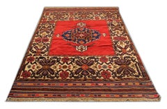 Antique Handwoven Carpet Afghan Red Wool Area Rug for Interior