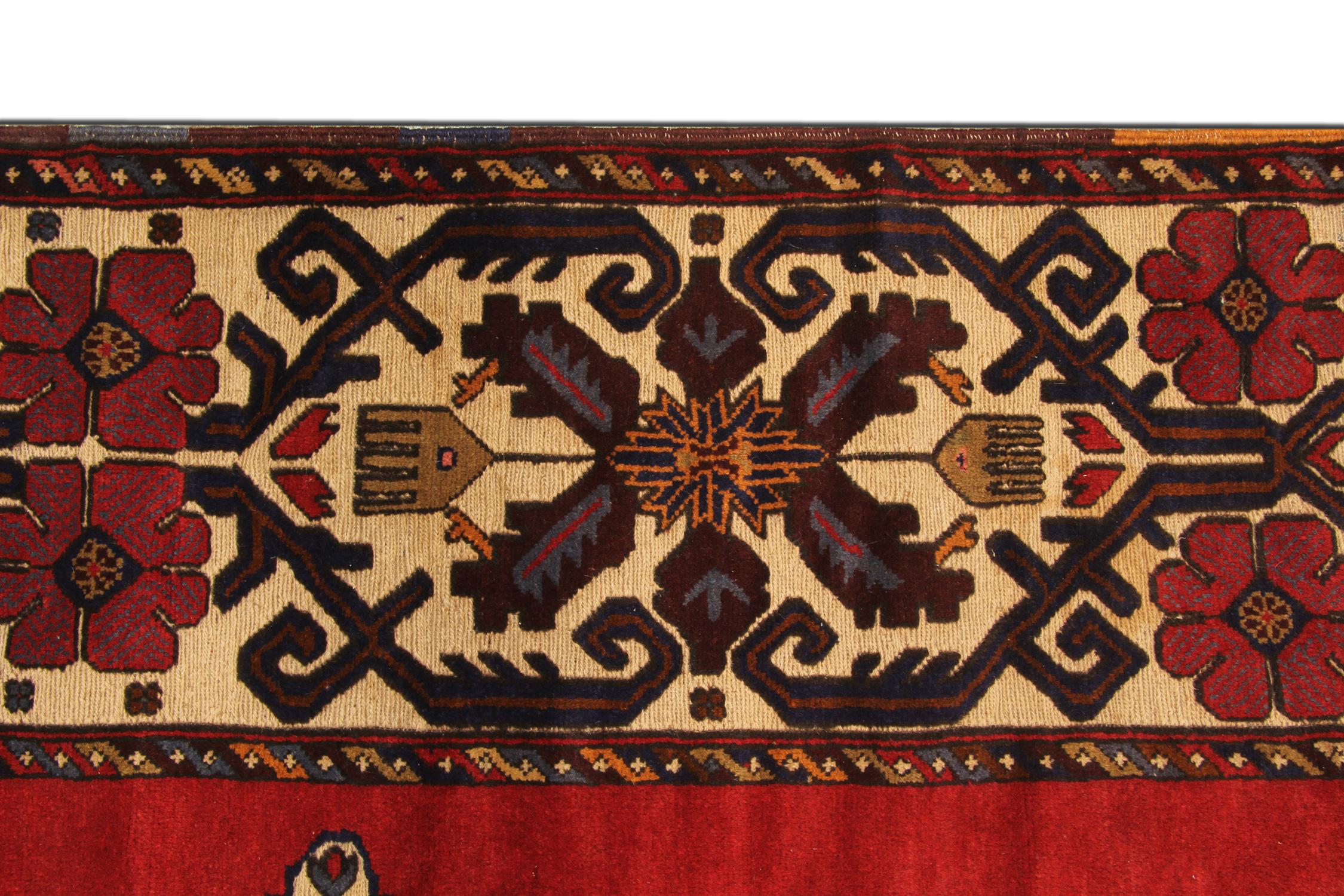 Noué à la main Tapis ancien tissé à la main en laine rouge afghane pour intérieur en vente