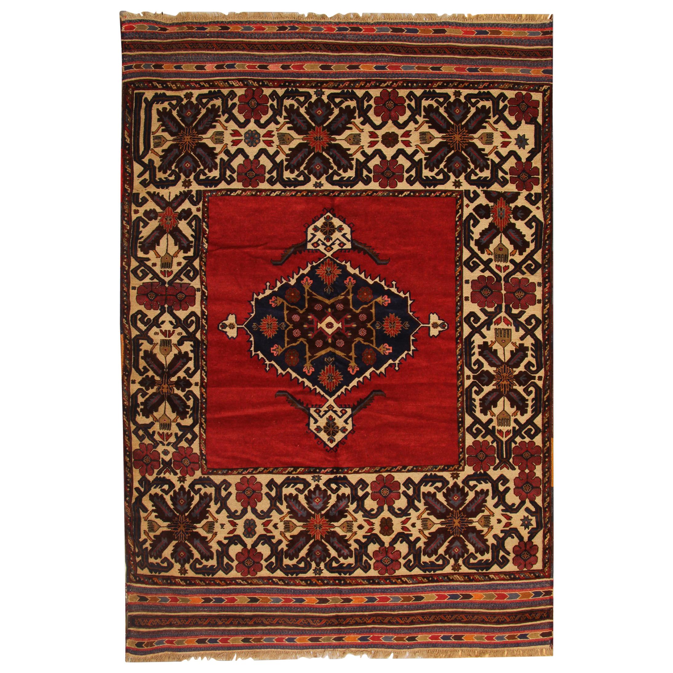 Antique Handwoven Carpet Afghan Red Wool Area Rug for Interior For Sale