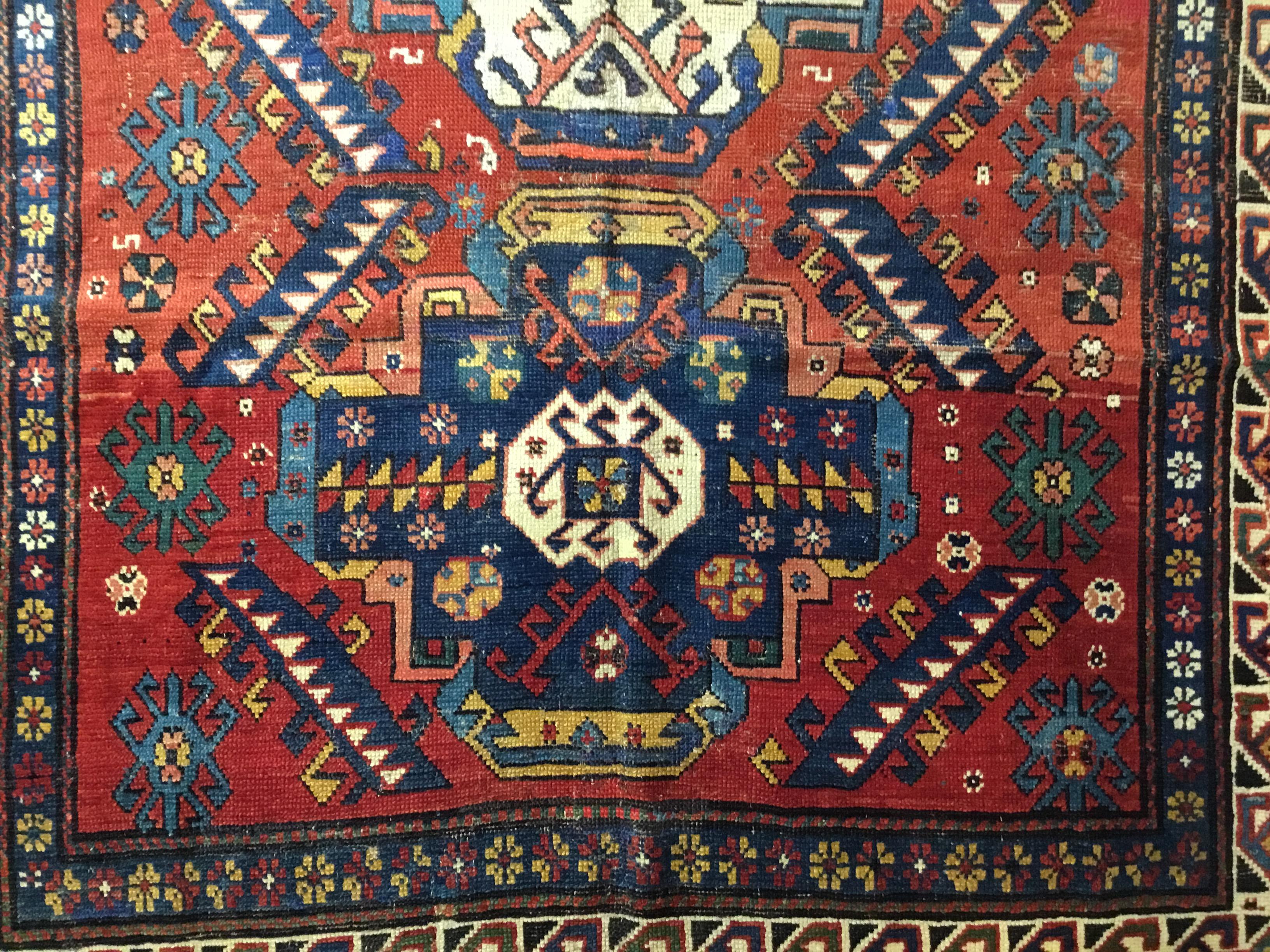 Antique Handwoven Caucasian Rug For Sale 7