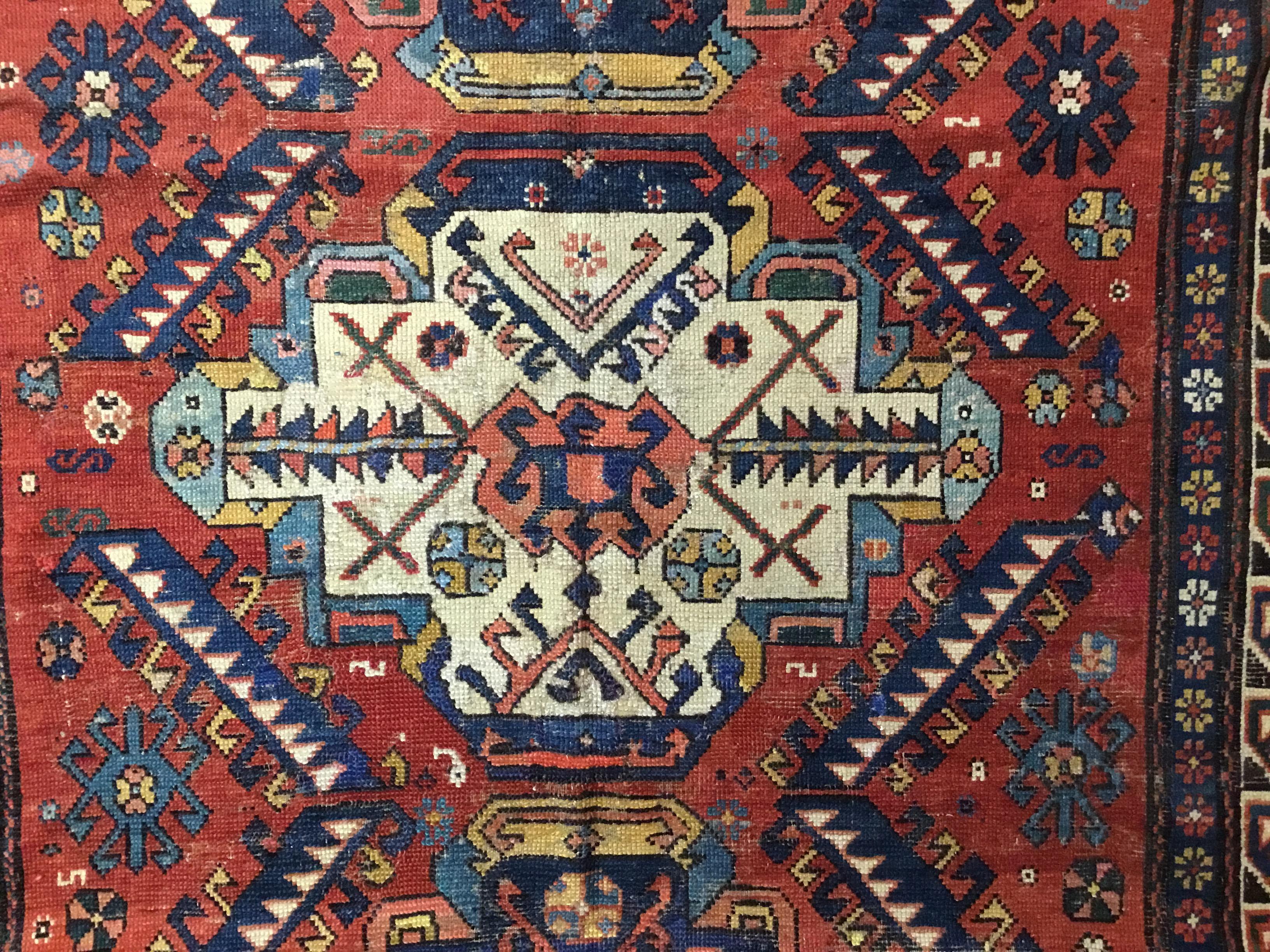 Antique Handwoven Caucasian Rug For Sale 8