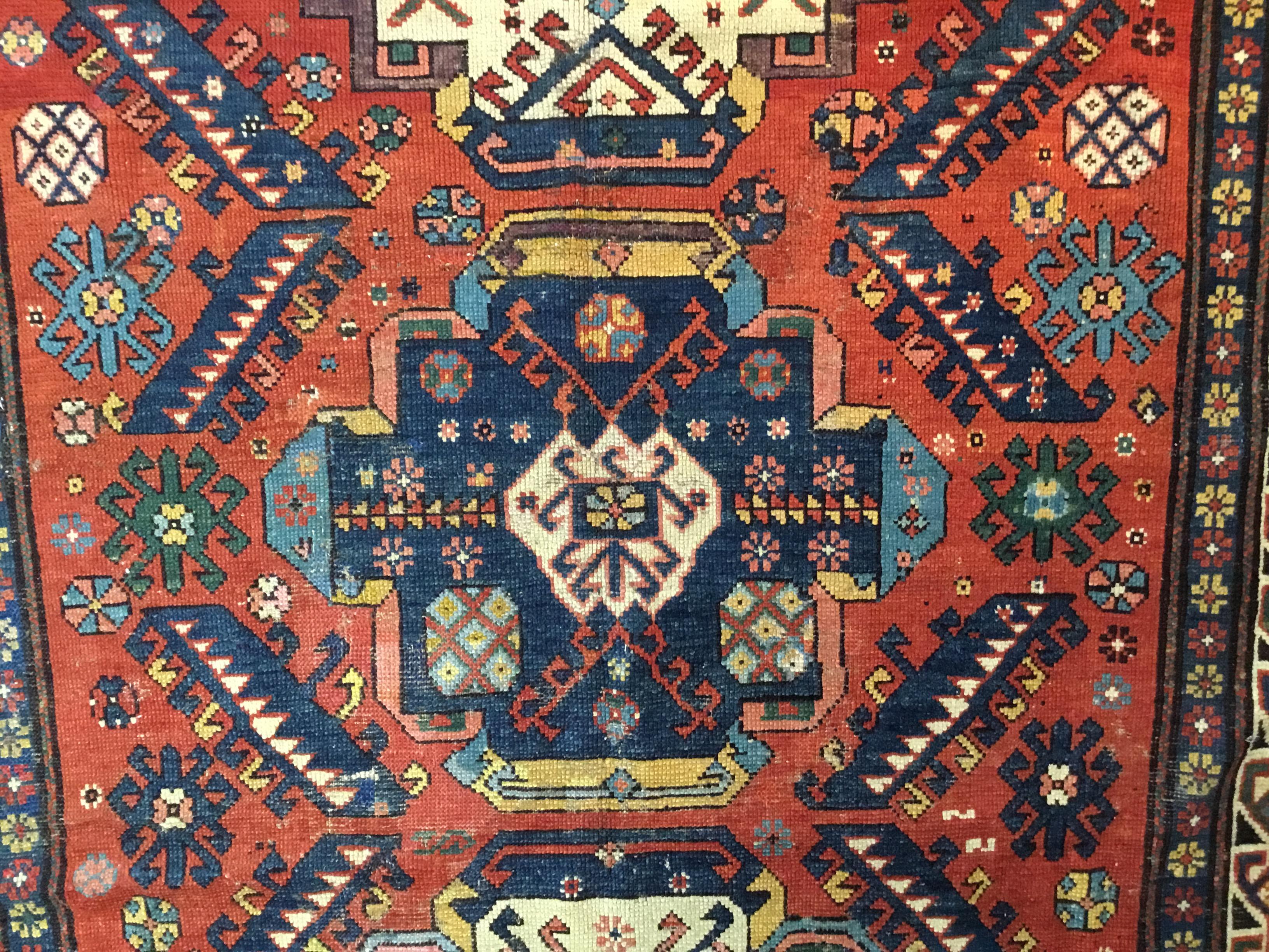 Antique Handwoven Caucasian Rug For Sale 9