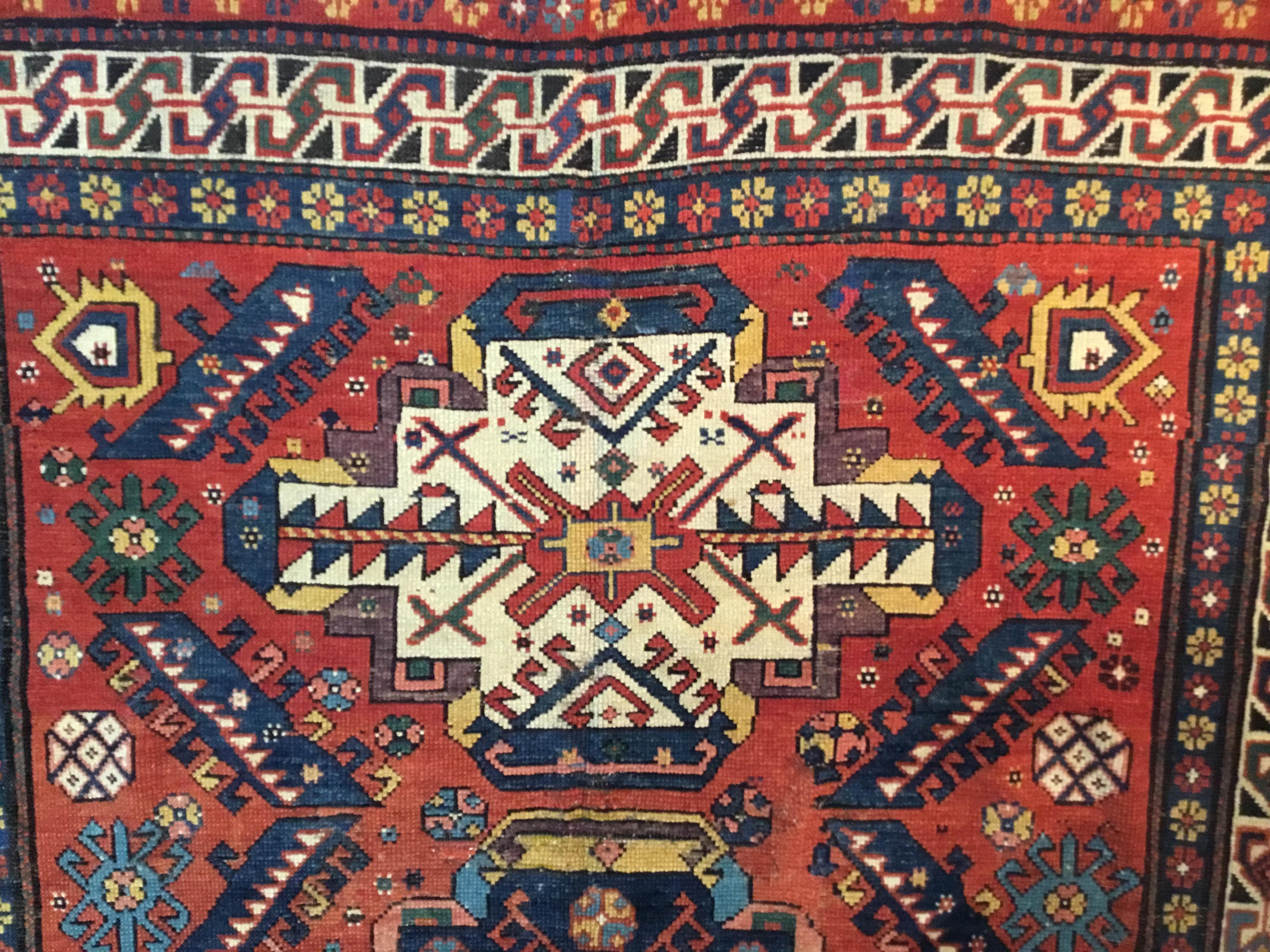 Antique Handwoven Caucasian Rug For Sale 10