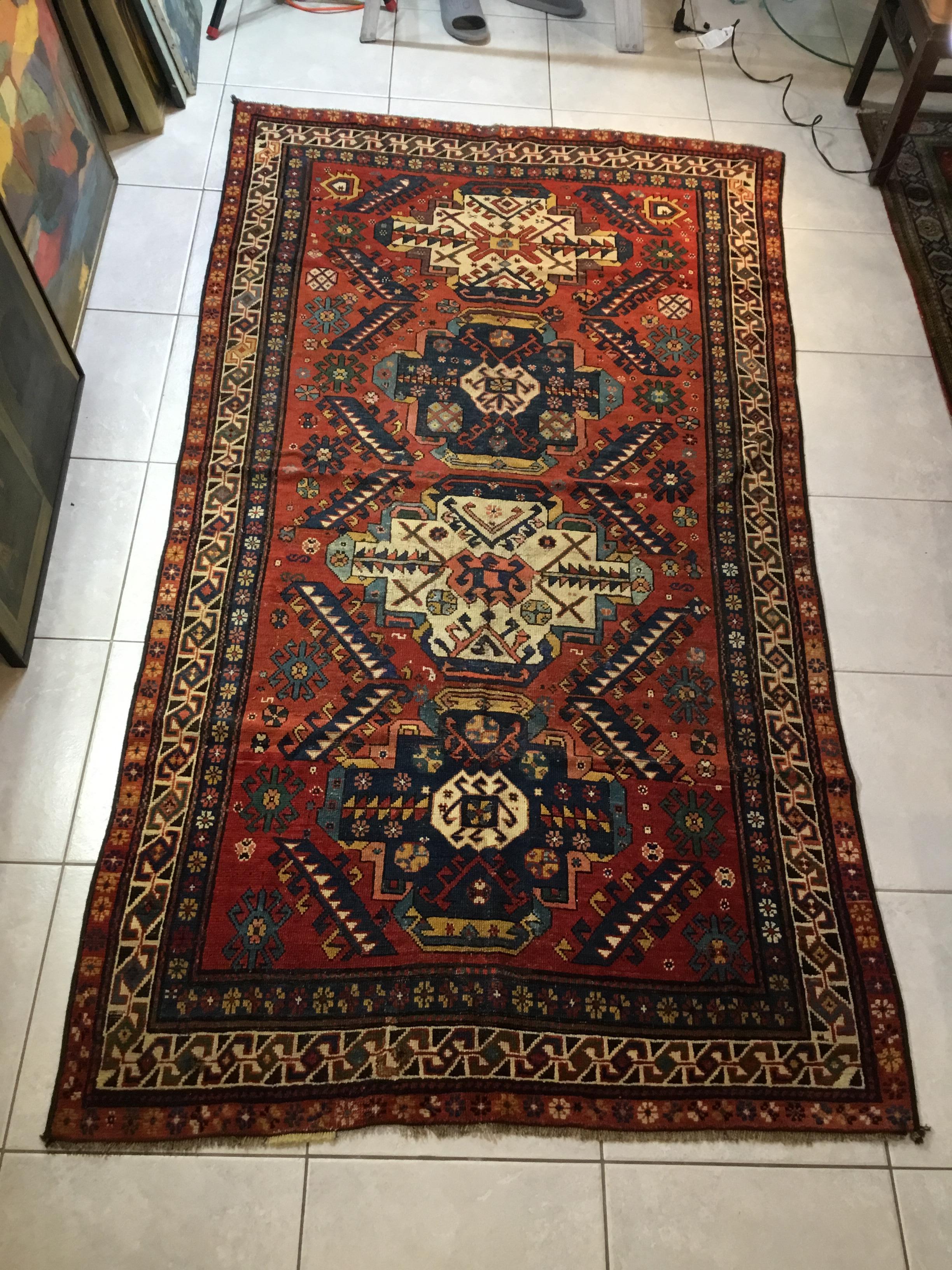 Antique Handwoven Caucasian Rug For Sale 12