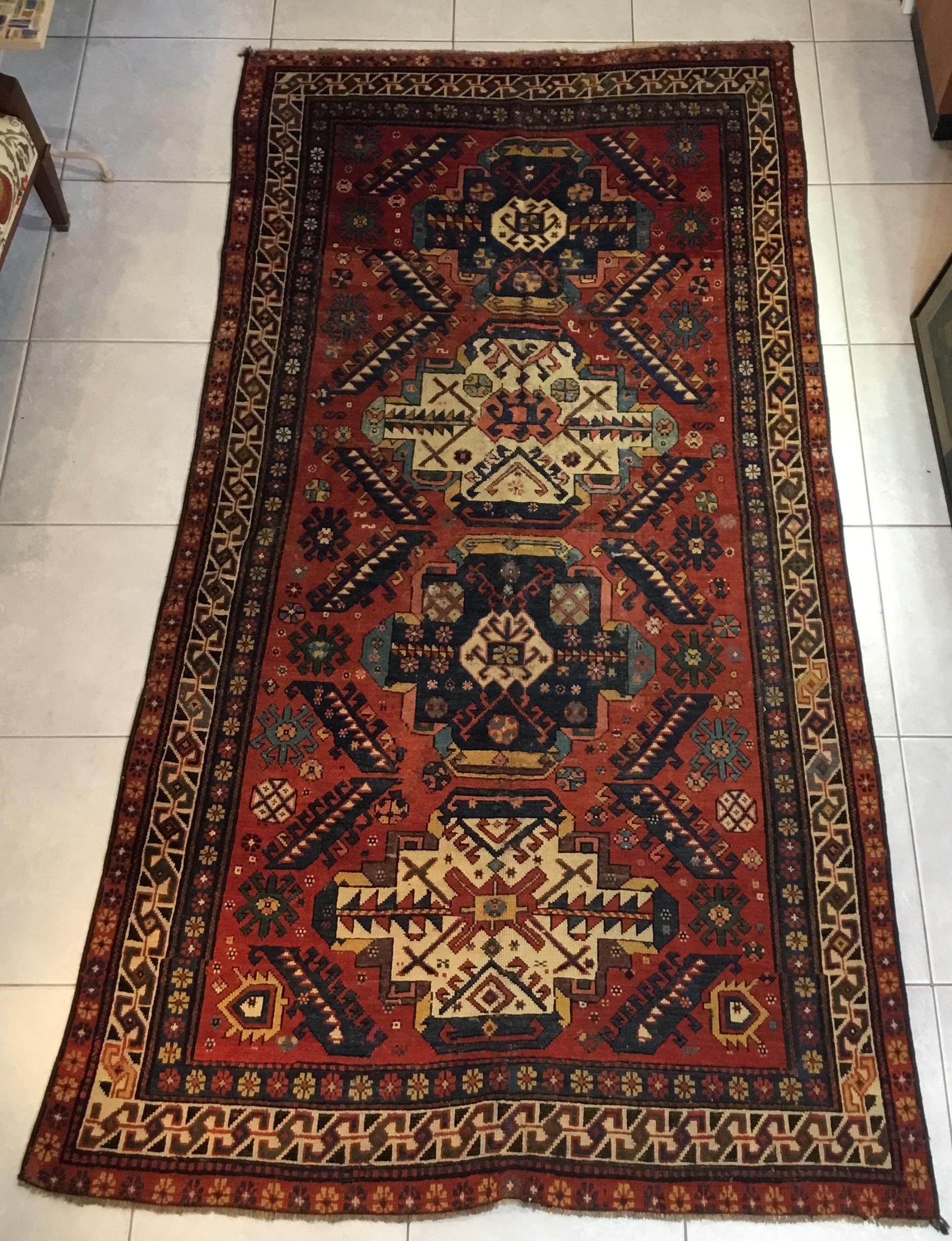 Antique Handwoven Caucasian Rug In Good Condition For Sale In Delray Beach, FL