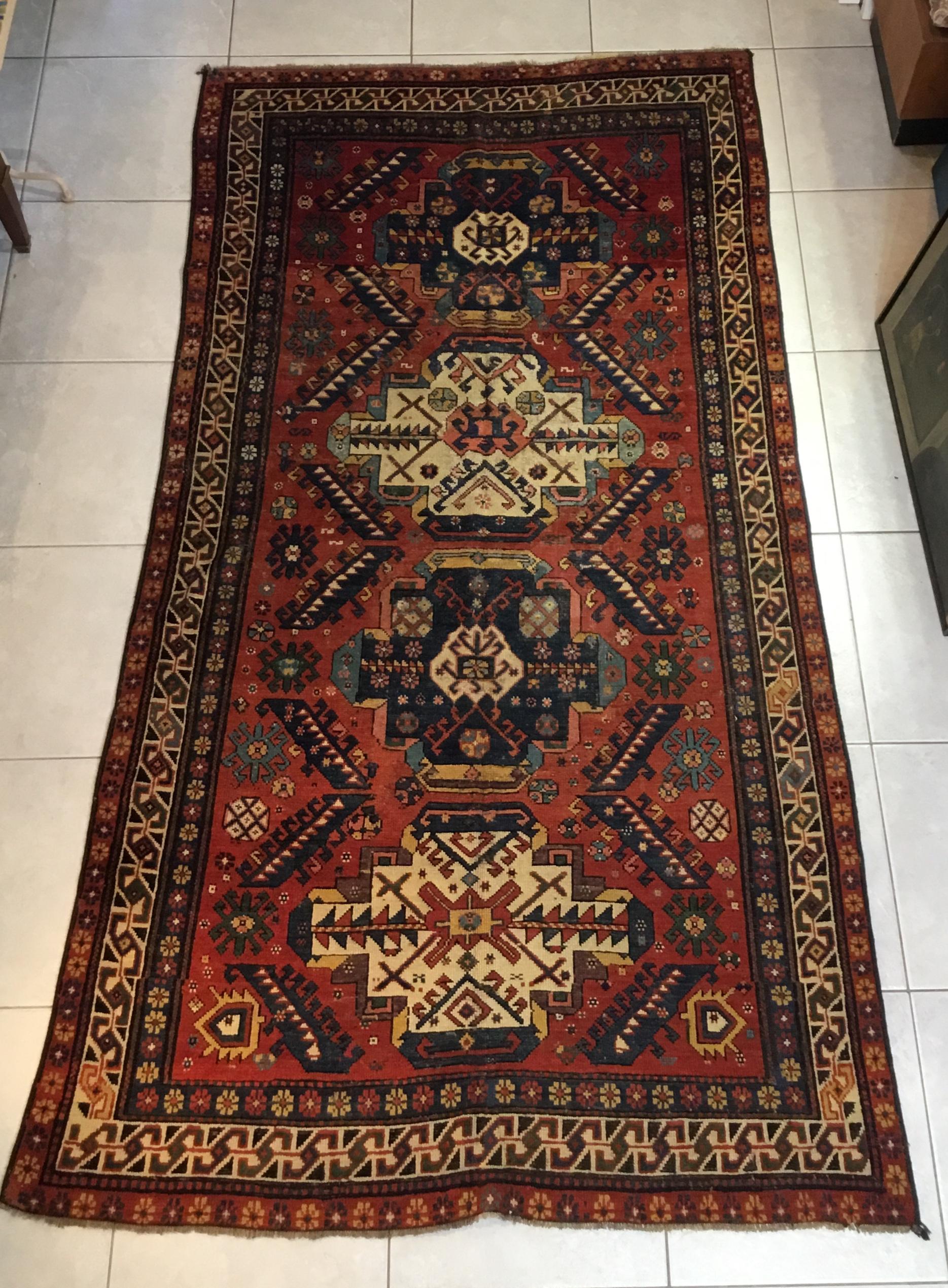 Late 19th Century Antique Handwoven Caucasian Rug For Sale