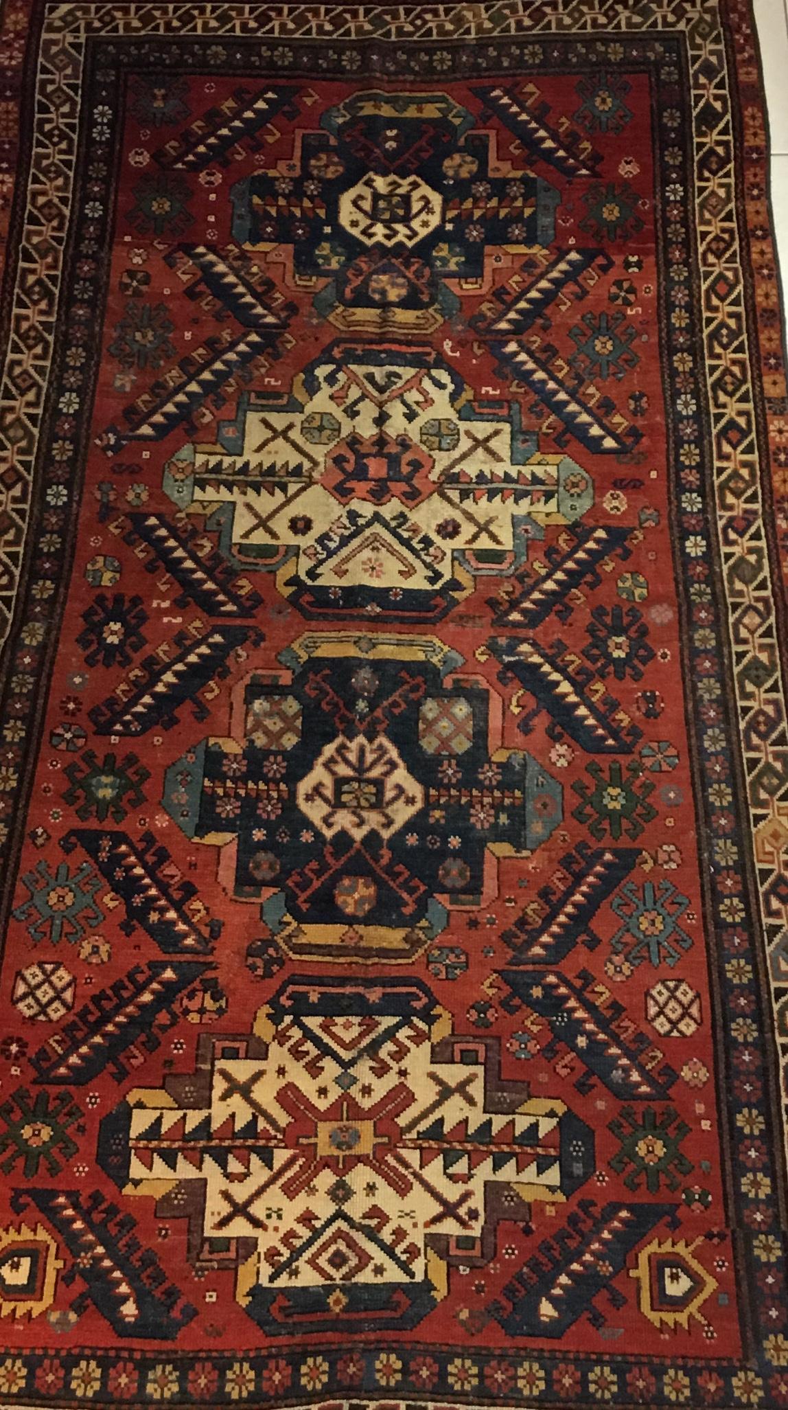 Antique Handwoven Caucasian Rug For Sale 1