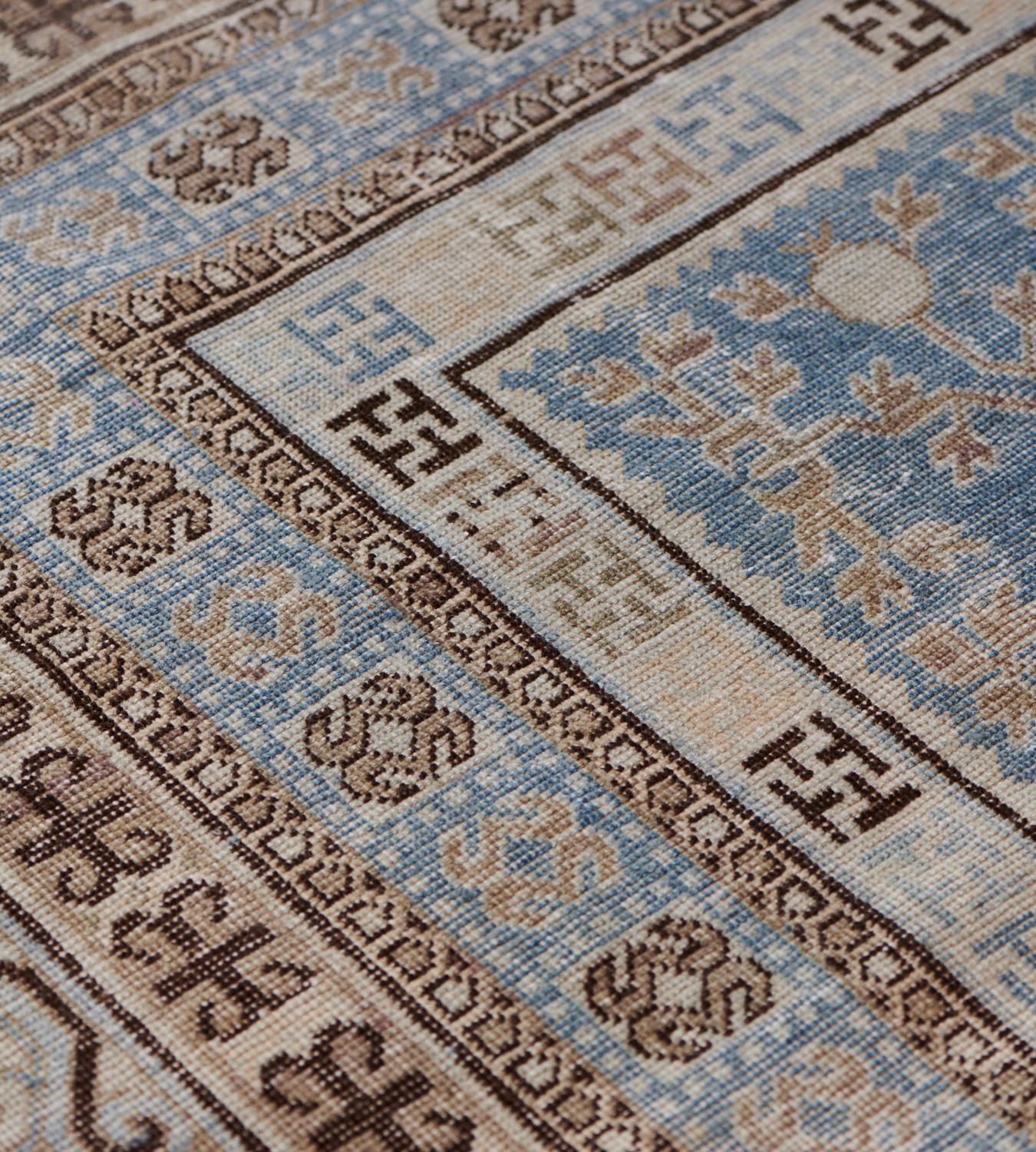 Wool Antique Handwoven Khotan Rug, Dated 1928 For Sale