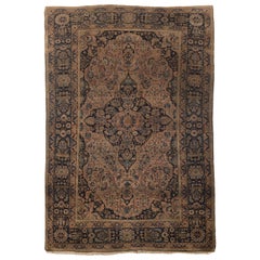Antico tappeto di lusso Kashan Mohtashem Rose / Navy tessuto a mano, circa 1880