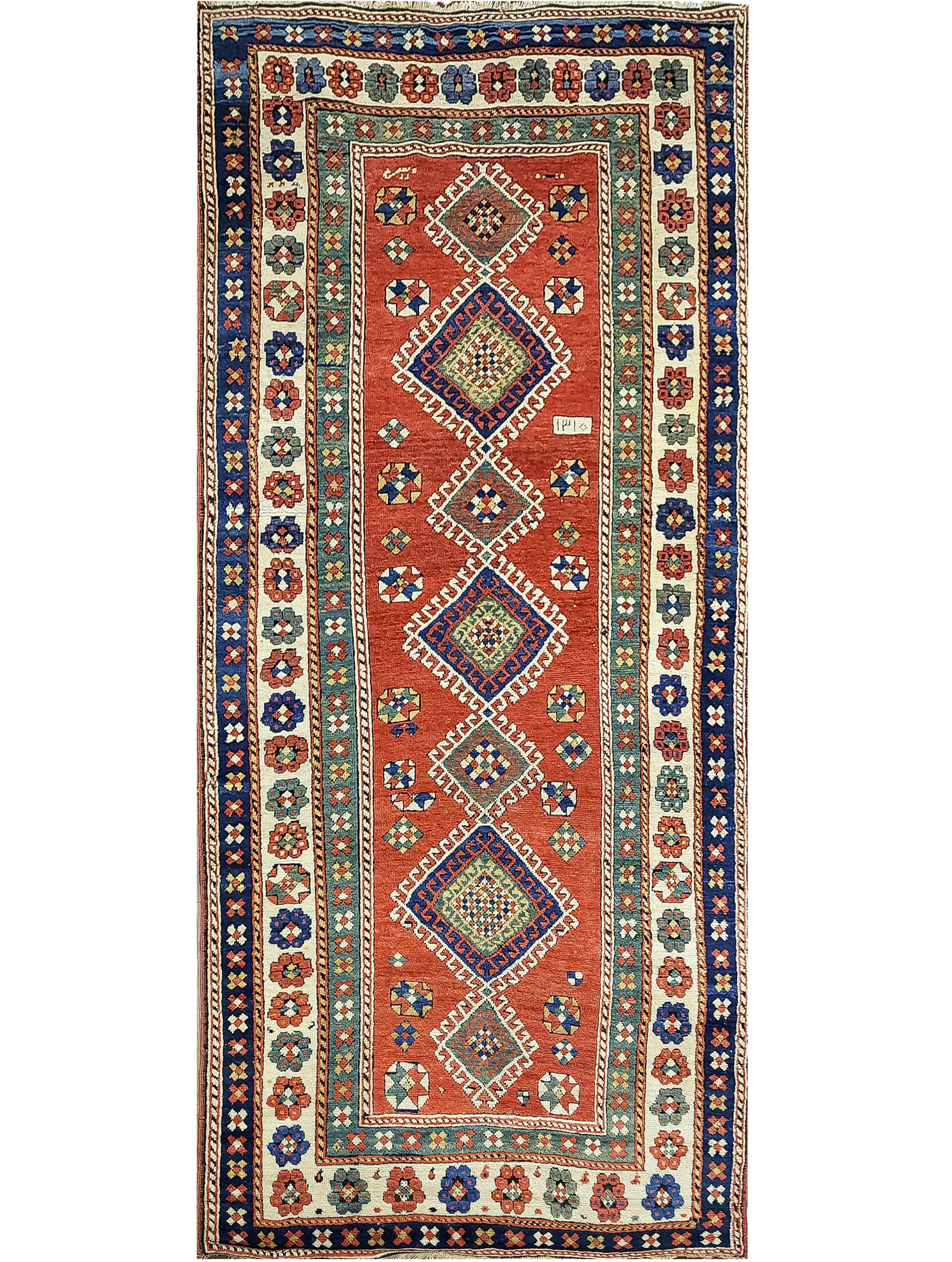 Antiker handgewebter, luxuriöser Kazak-Woll-Läufer in Rot / Elfenbein 4'4" x 9' im Angebot