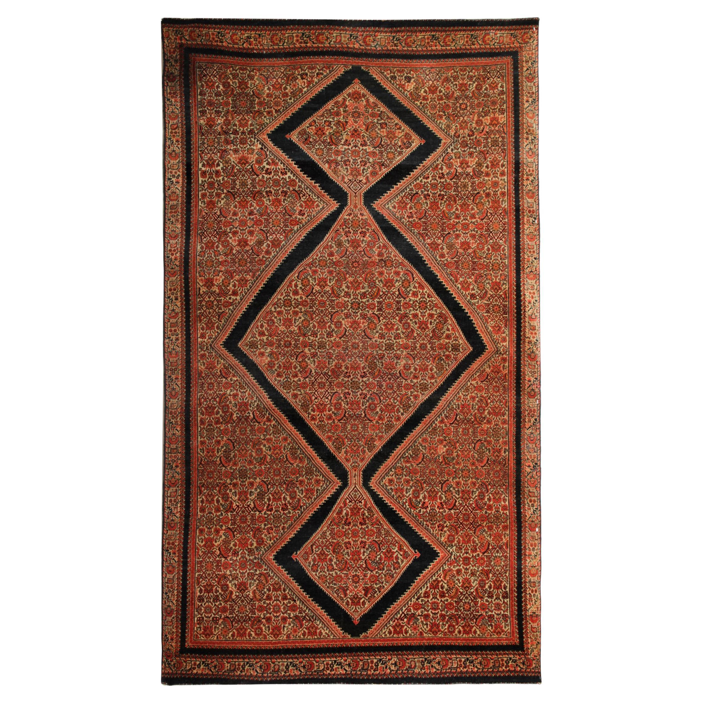 Antique Handwoven Oriental Wool Area Rug Rust Geometric Carpet For Sale