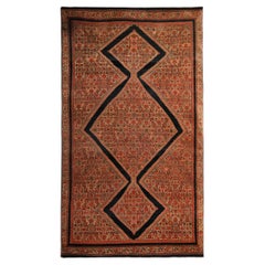 Antique Handwoven Oriental Wool Area Rug Rust Geometric Carpet