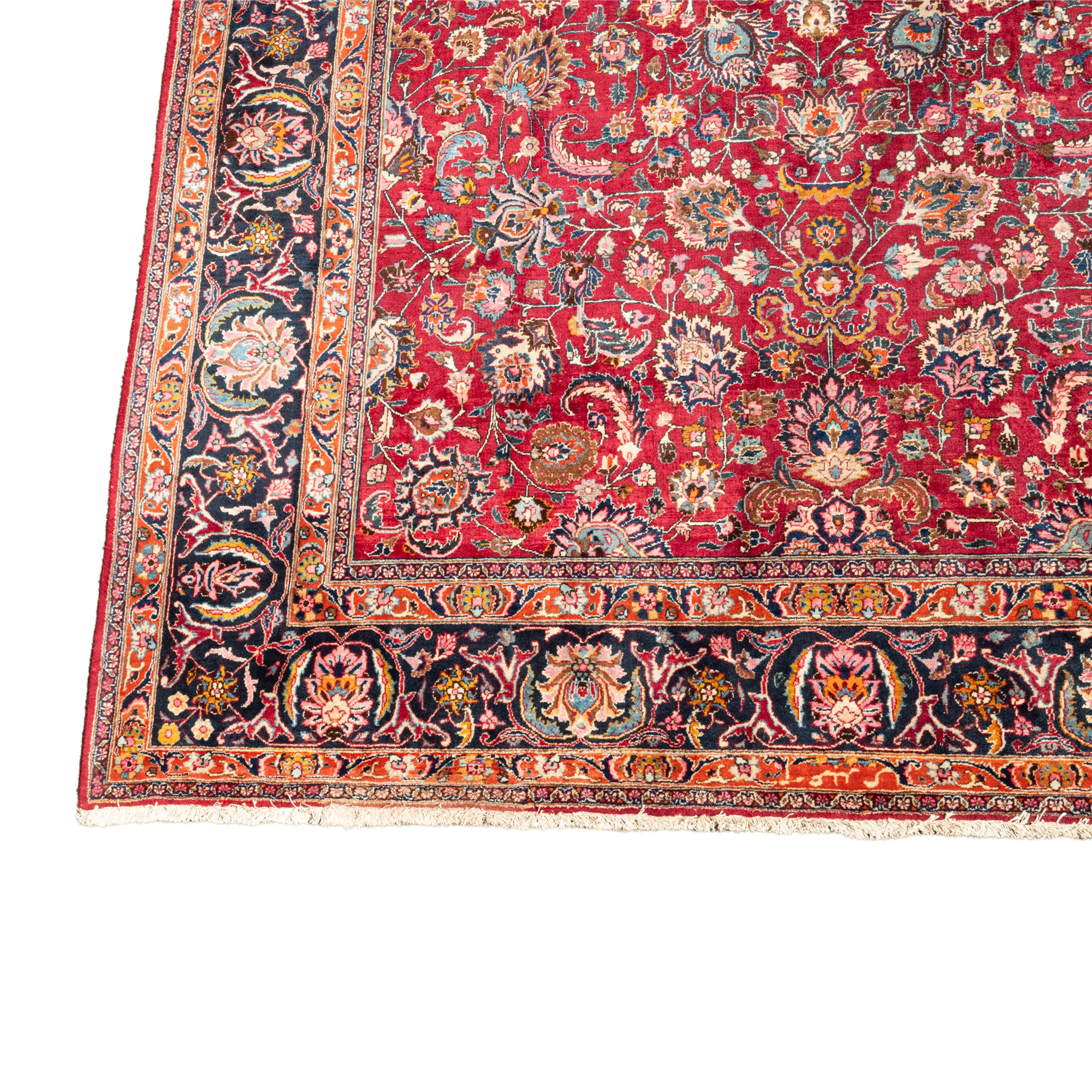 Alfombra antigua tejida a mano tamaño palacio Persa Kashan Alfombra oriental 16,25 x 10 pies Anudado a mano