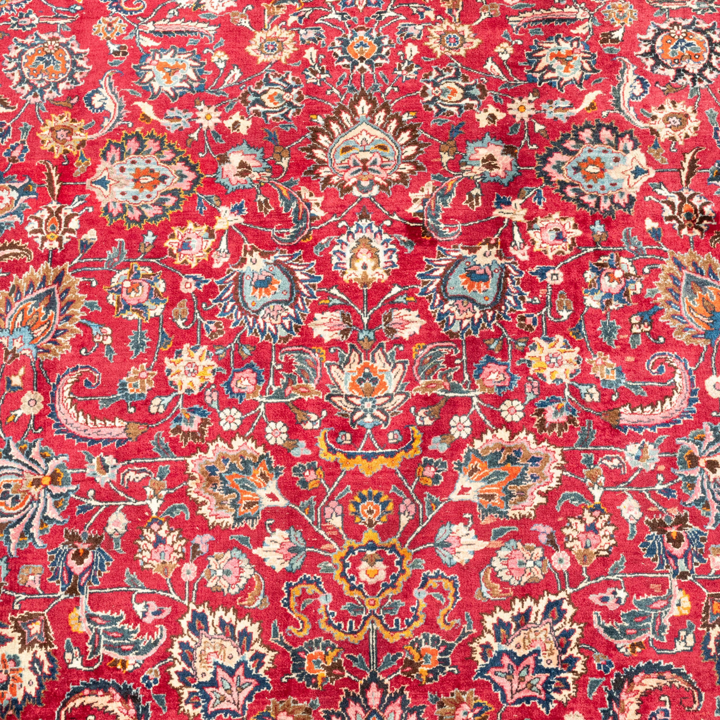 Alfombra antigua tejida a mano tamaño palacio Persa Kashan Alfombra oriental 16,25 x 10 pies mediados del siglo XX