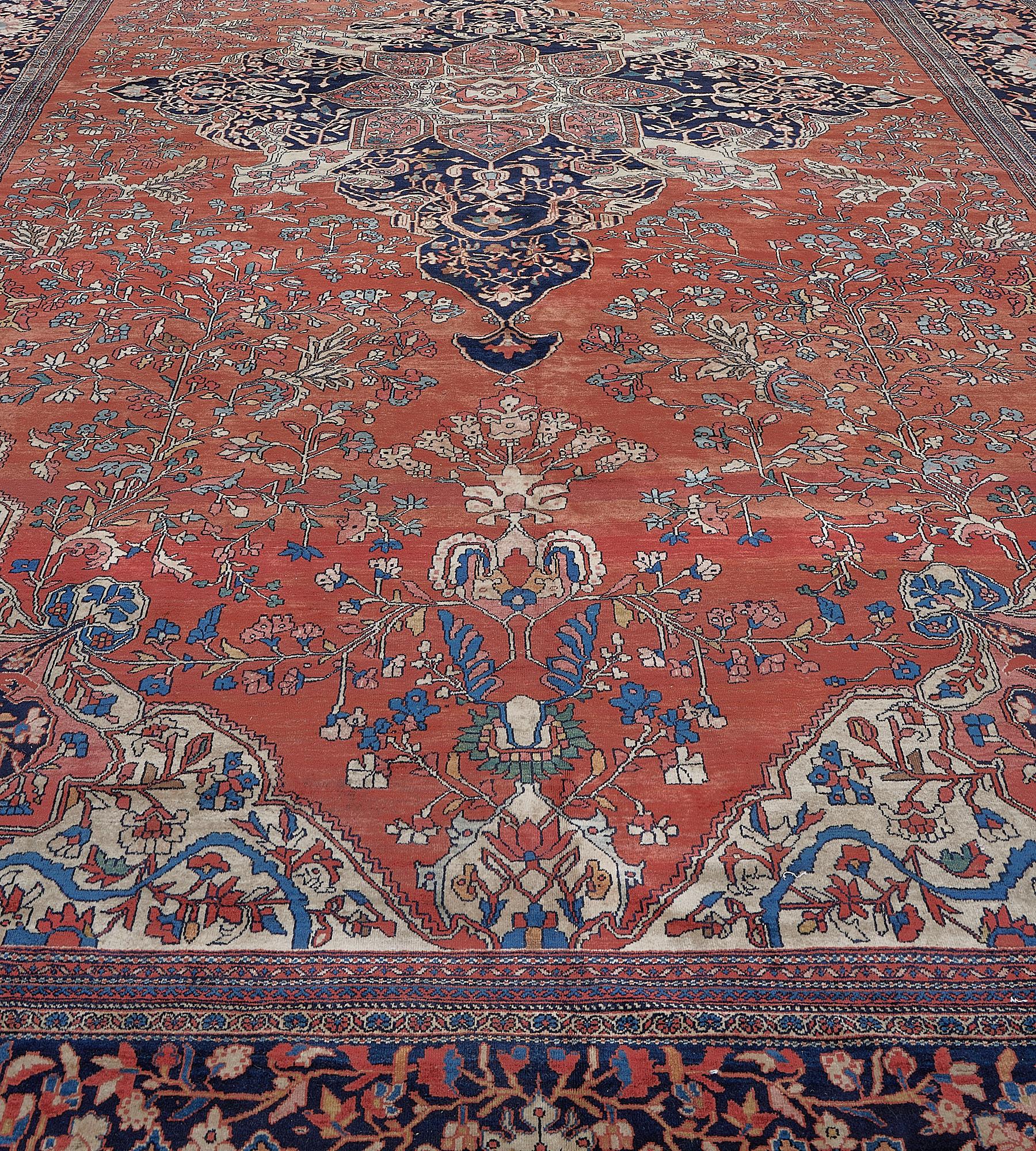 Sarouk Farahan Antique Handwoven Persian Faraghan Rug in Perfect Condition For Sale